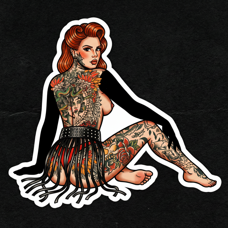 Wildd Tattooed PinUp Redhead Sticker