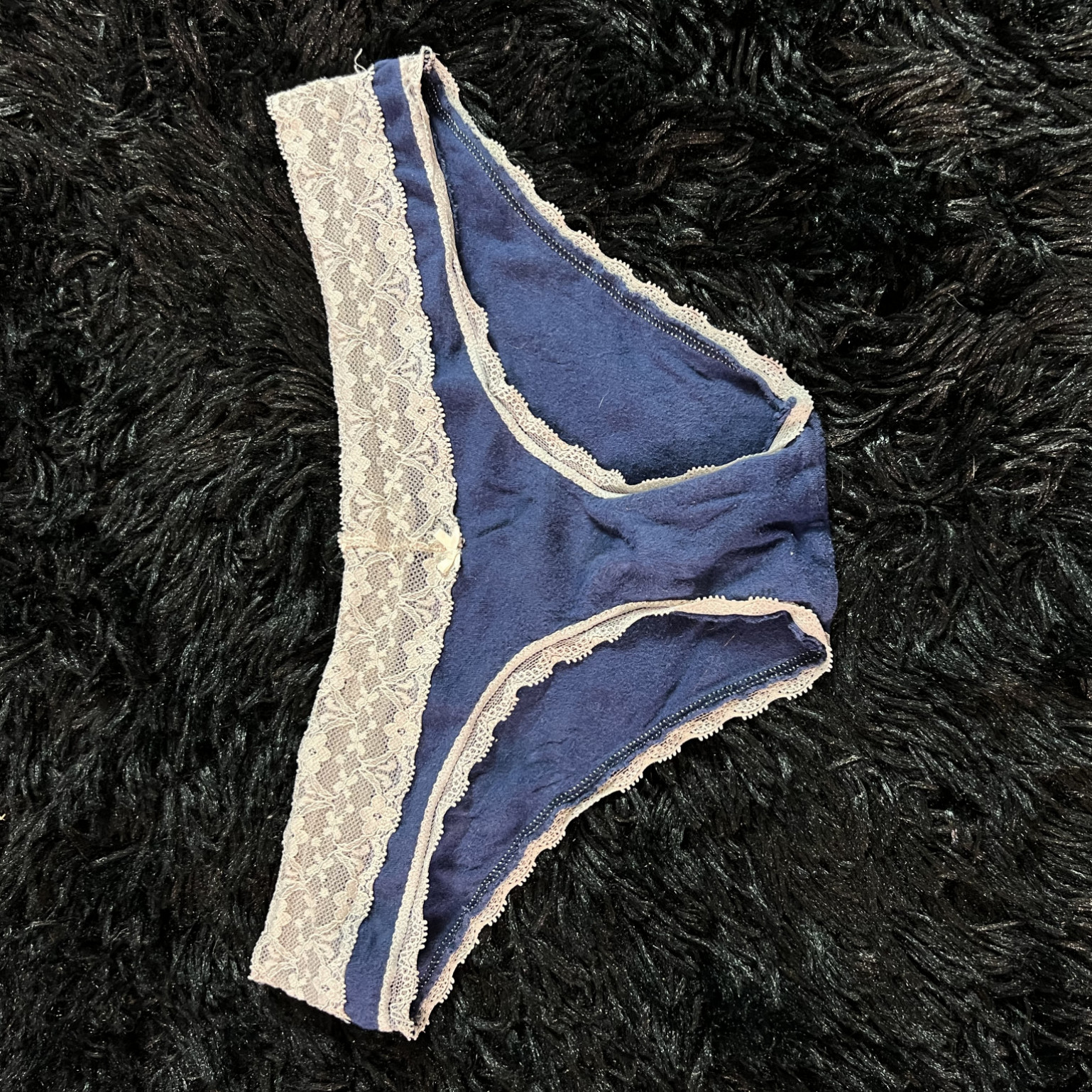Navy Blue Brief Panties With Lace