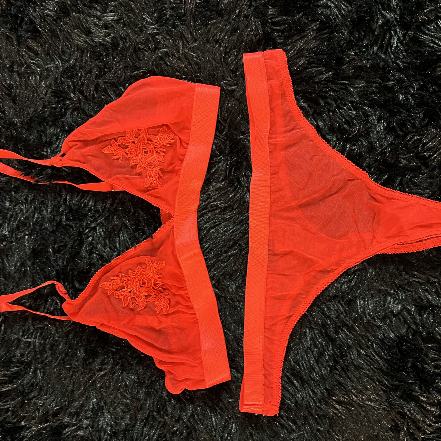Red Mesh Matching Lingerie Set