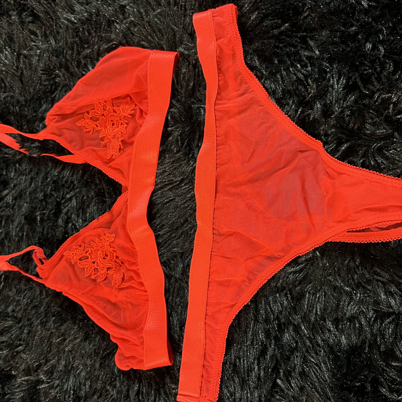Red Mesh Matching Lingerie Set