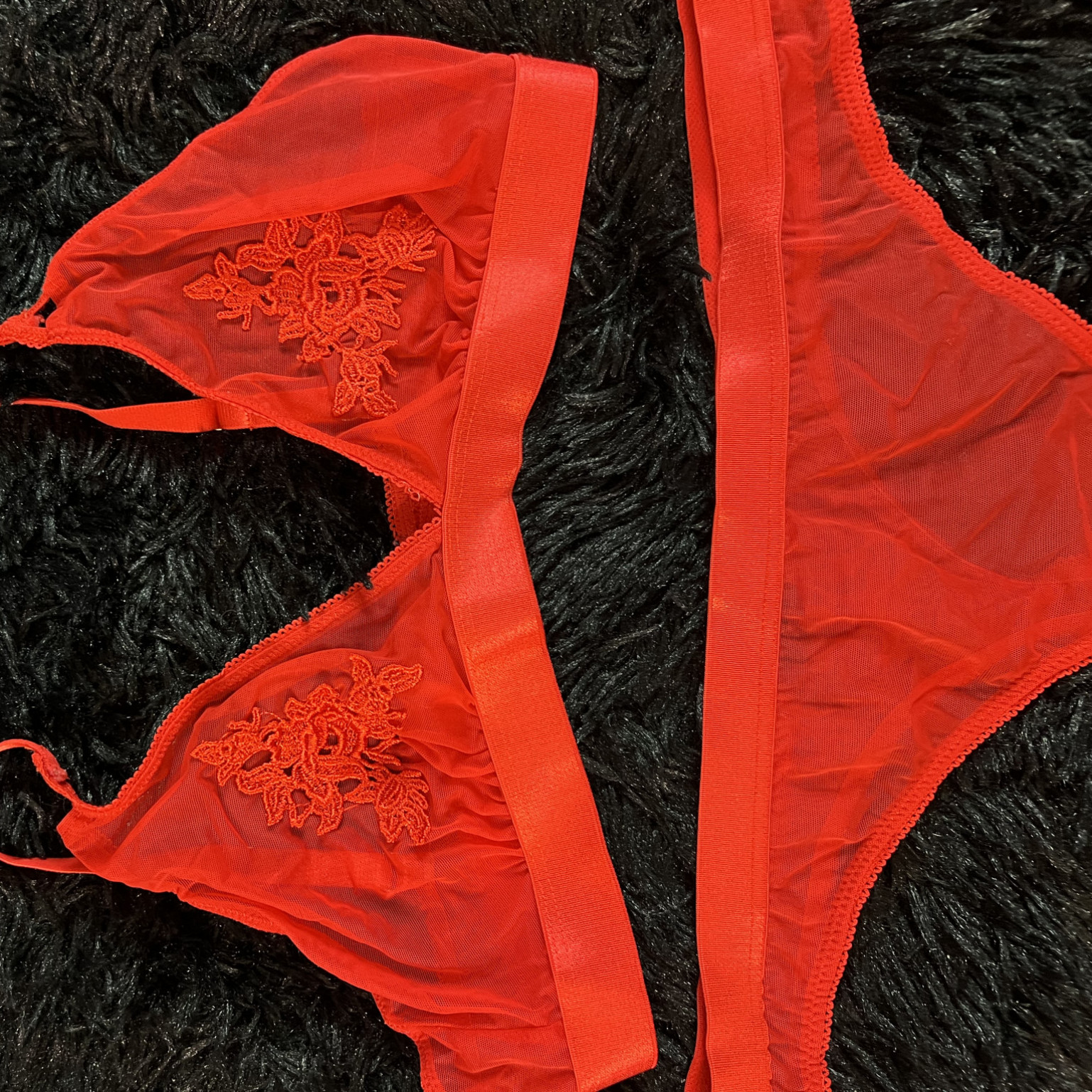 Red Mesh Matching Lingerie Set