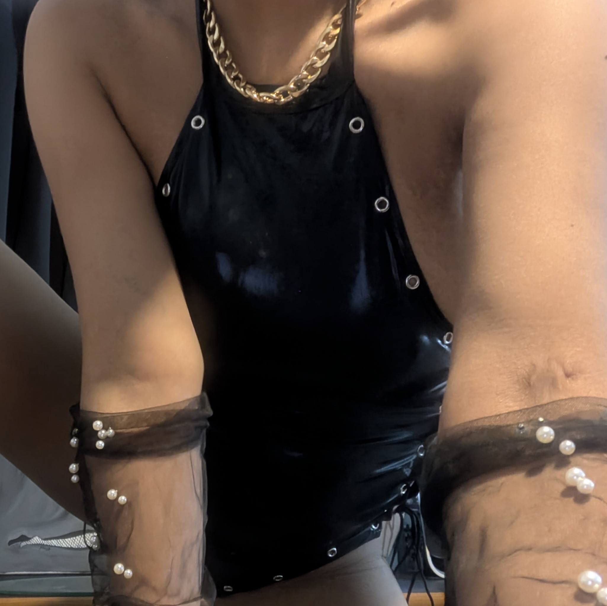 Black latex bodysuit with ties