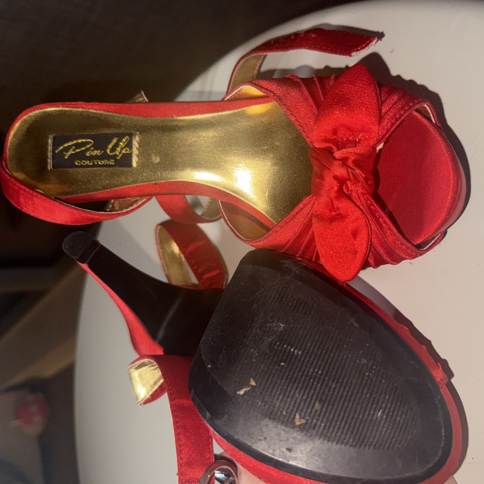 Red Satin Heels WELL USED Worn in Iconic Scenes