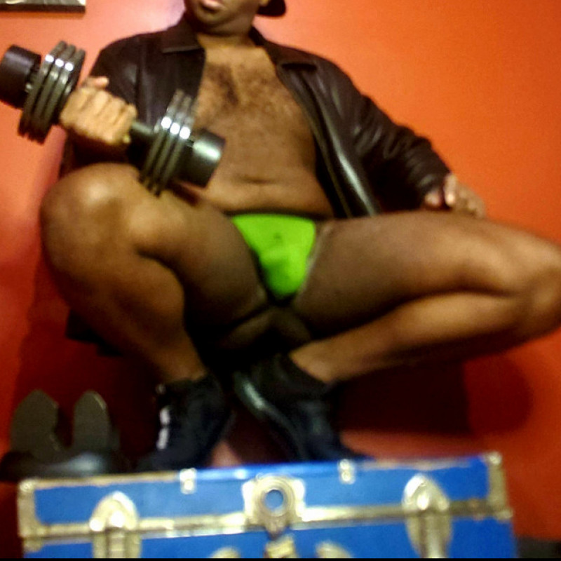 Leather and green jockstrap