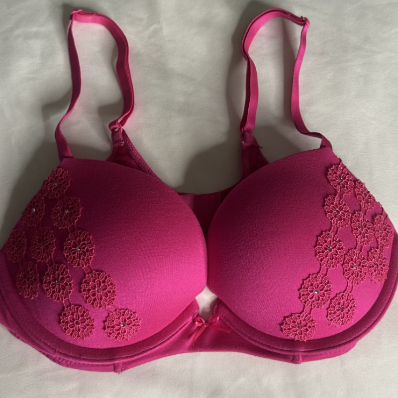 Pink Shiny Bra for SALE! Much too tight for my BIG TITS!
