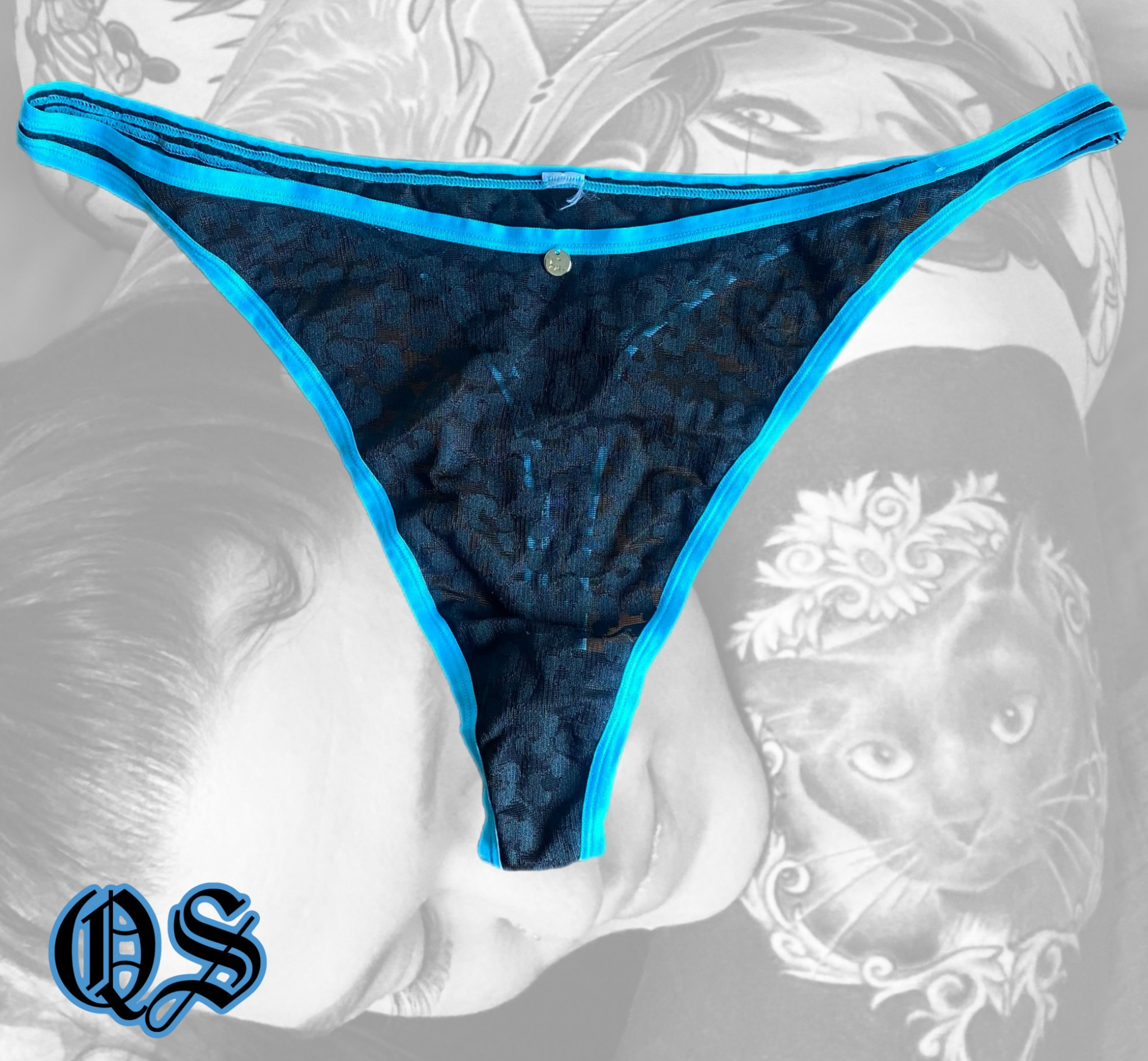 Leopard blue and black thong