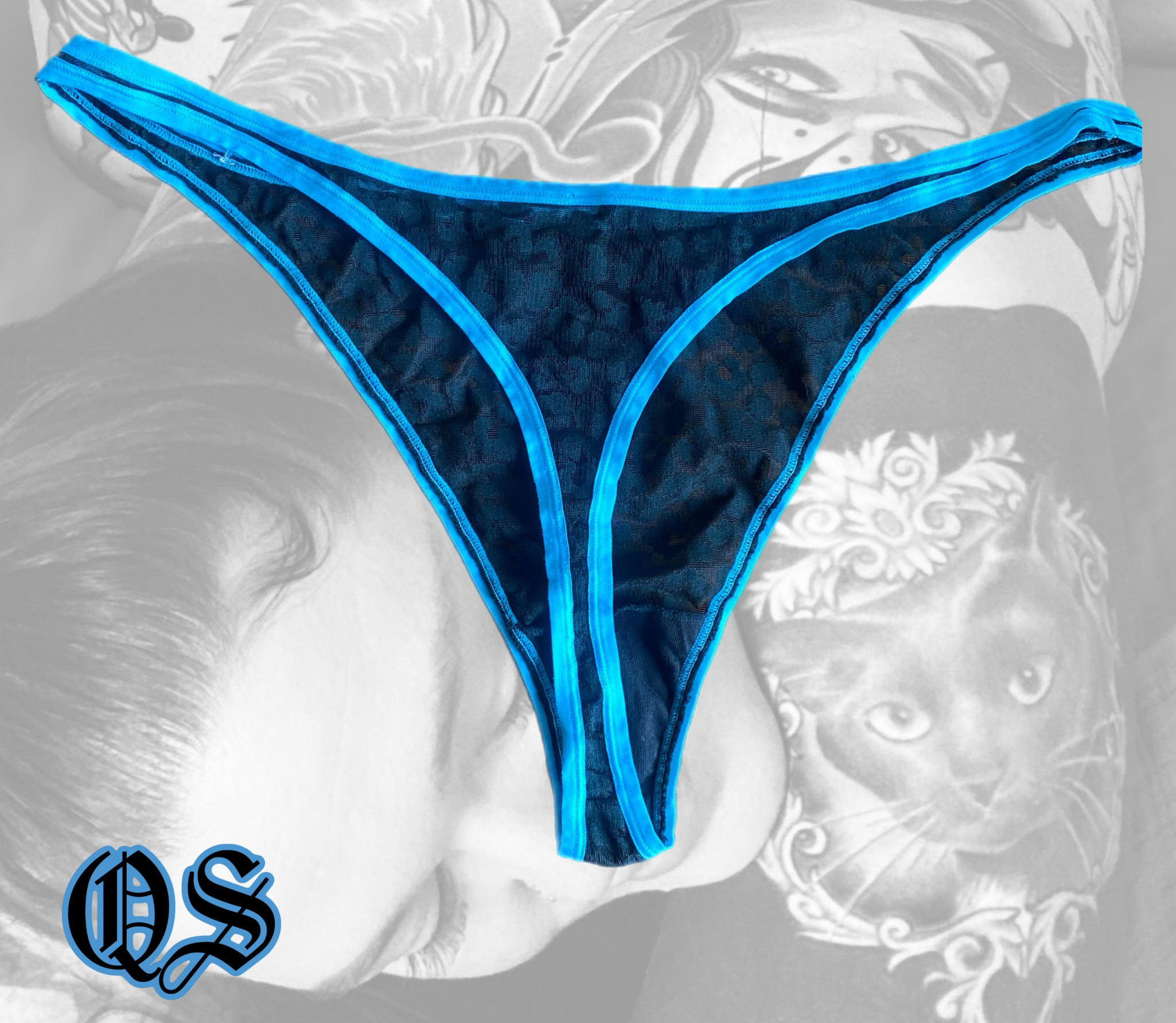 Leopard blue and black thong