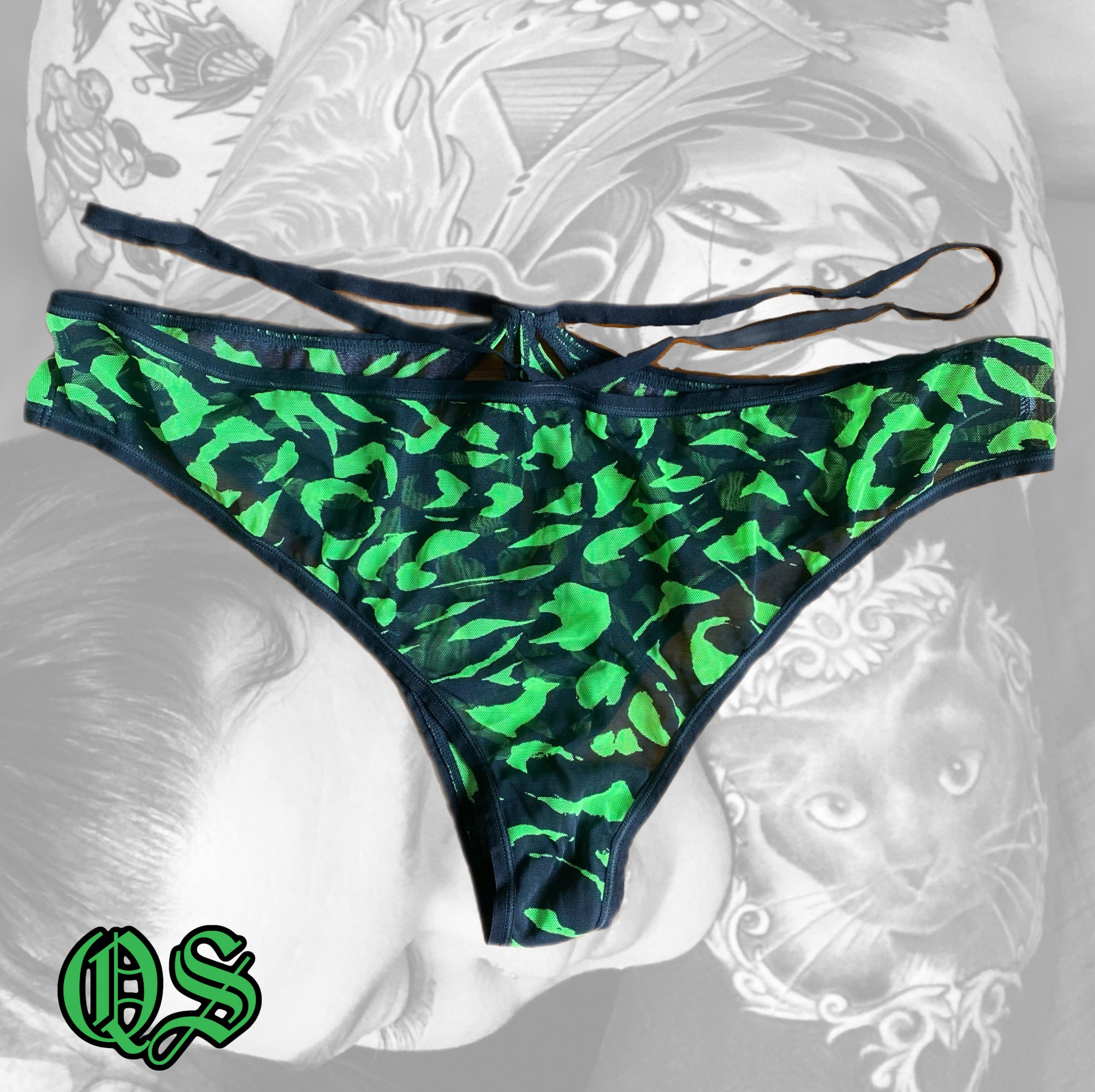 Green and black strappy cheeky panties