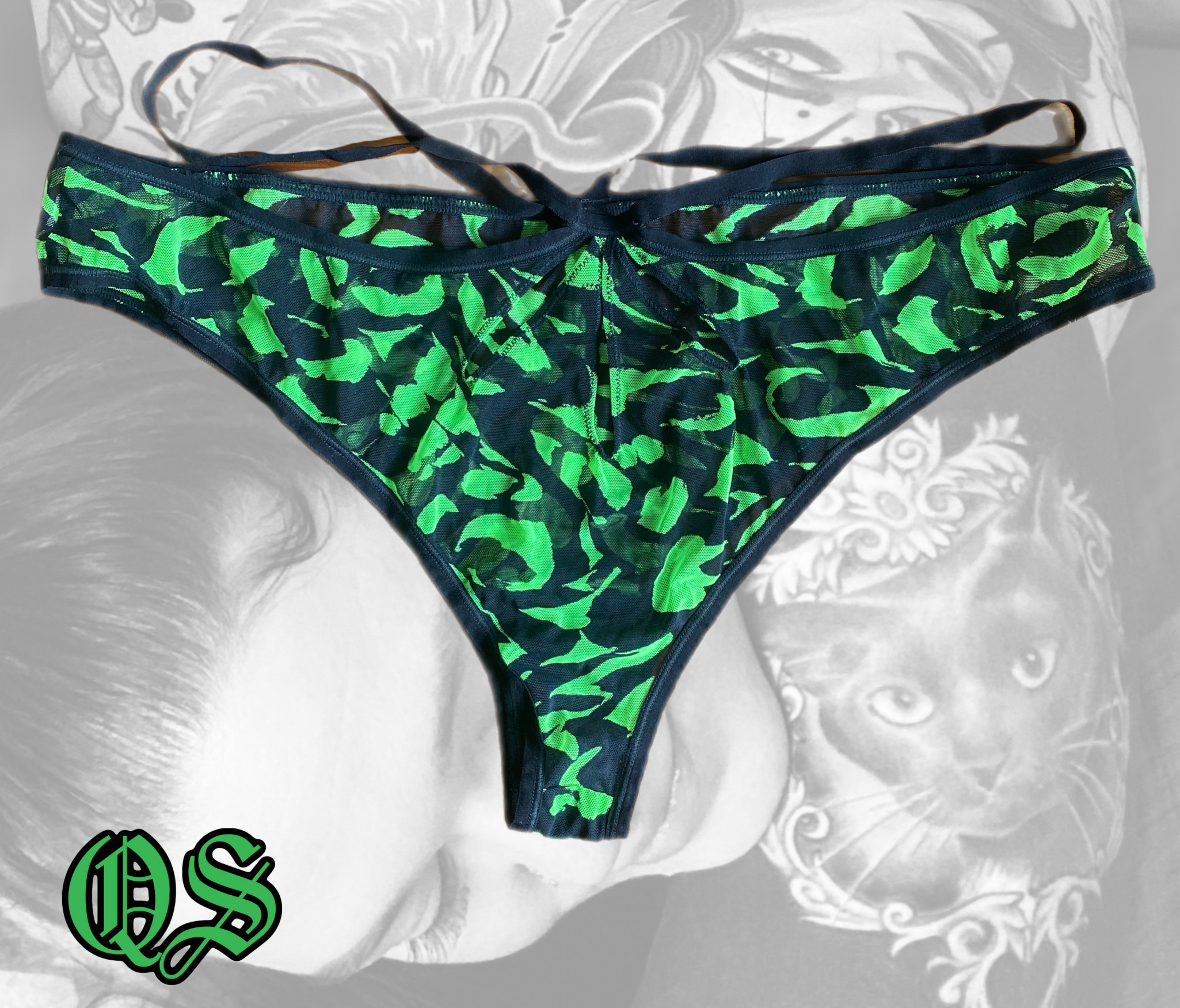 Green and black strappy cheeky panties