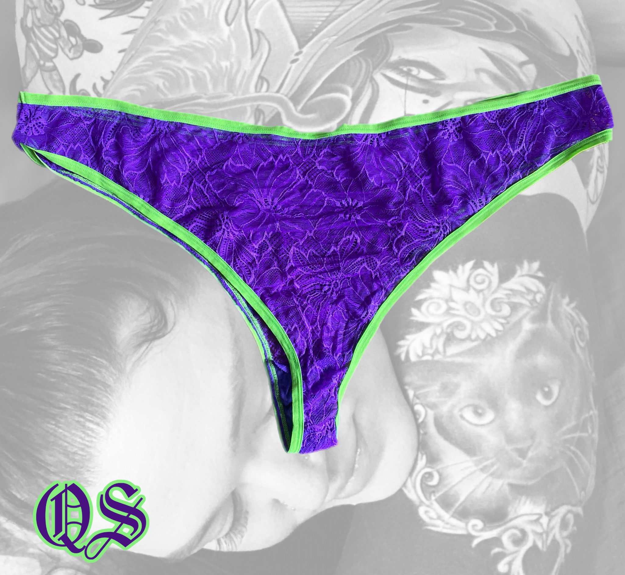 Purple and green lace cheeky panties