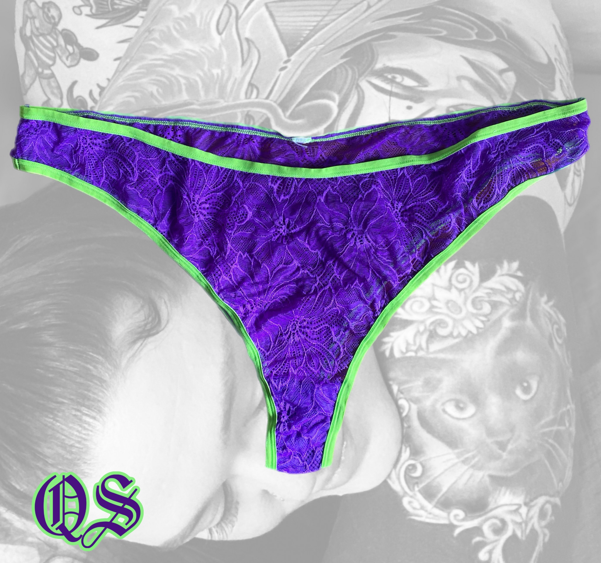 Purple and green lace cheeky panties