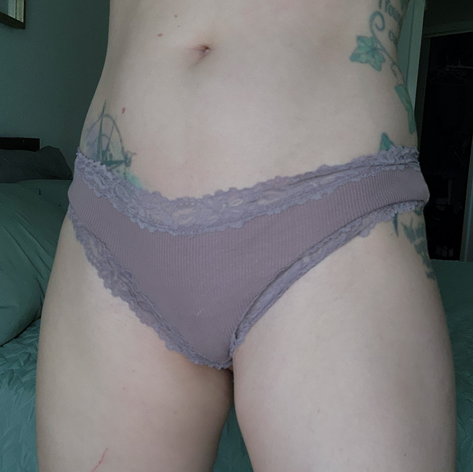 Mauve Cotton And Lace Cheeky Panties