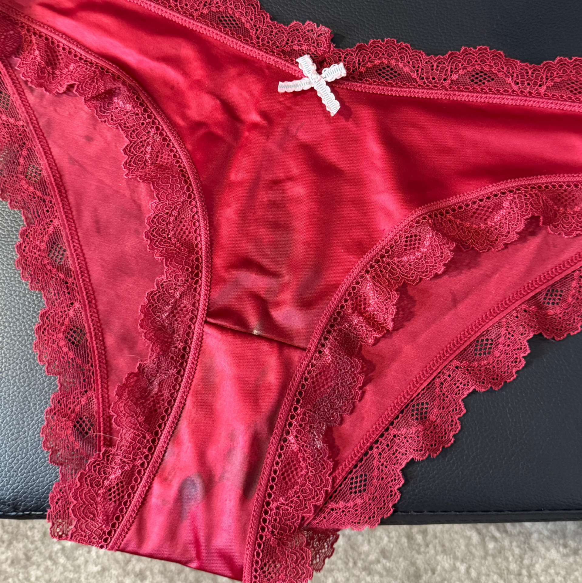 Worn Burgundy Satin Panties