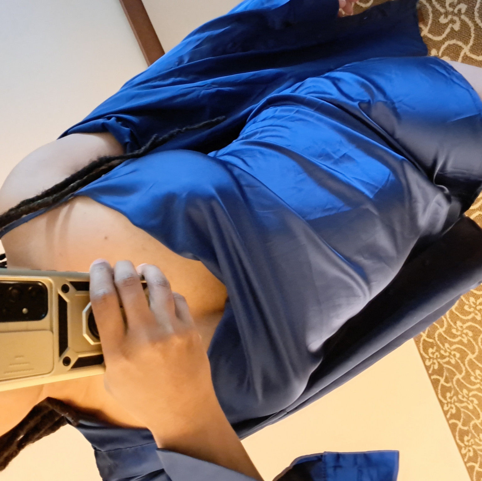 Midnight Blue Satin Chemise And Shirt