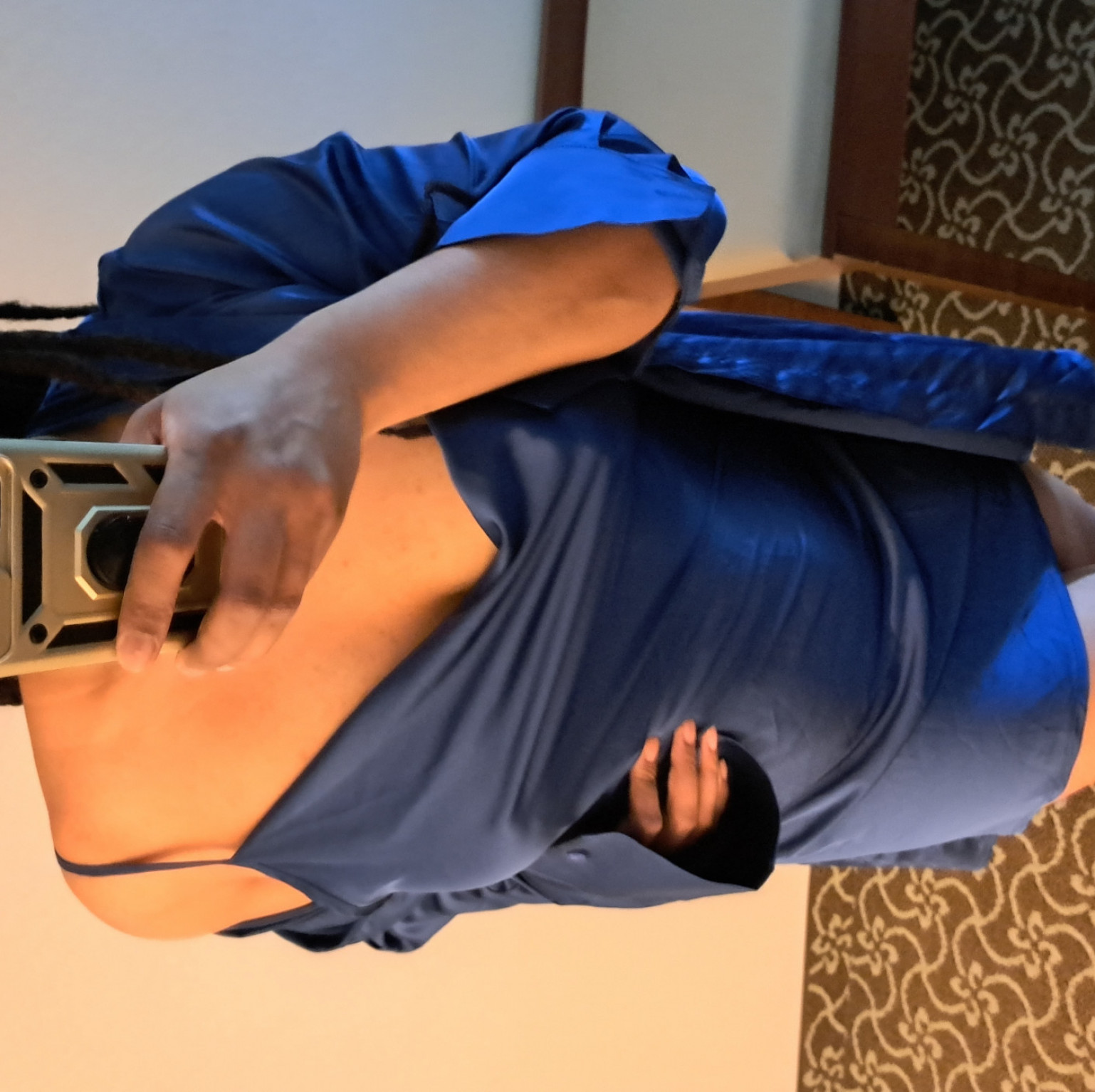 Midnight Blue Satin Chemise And Shirt