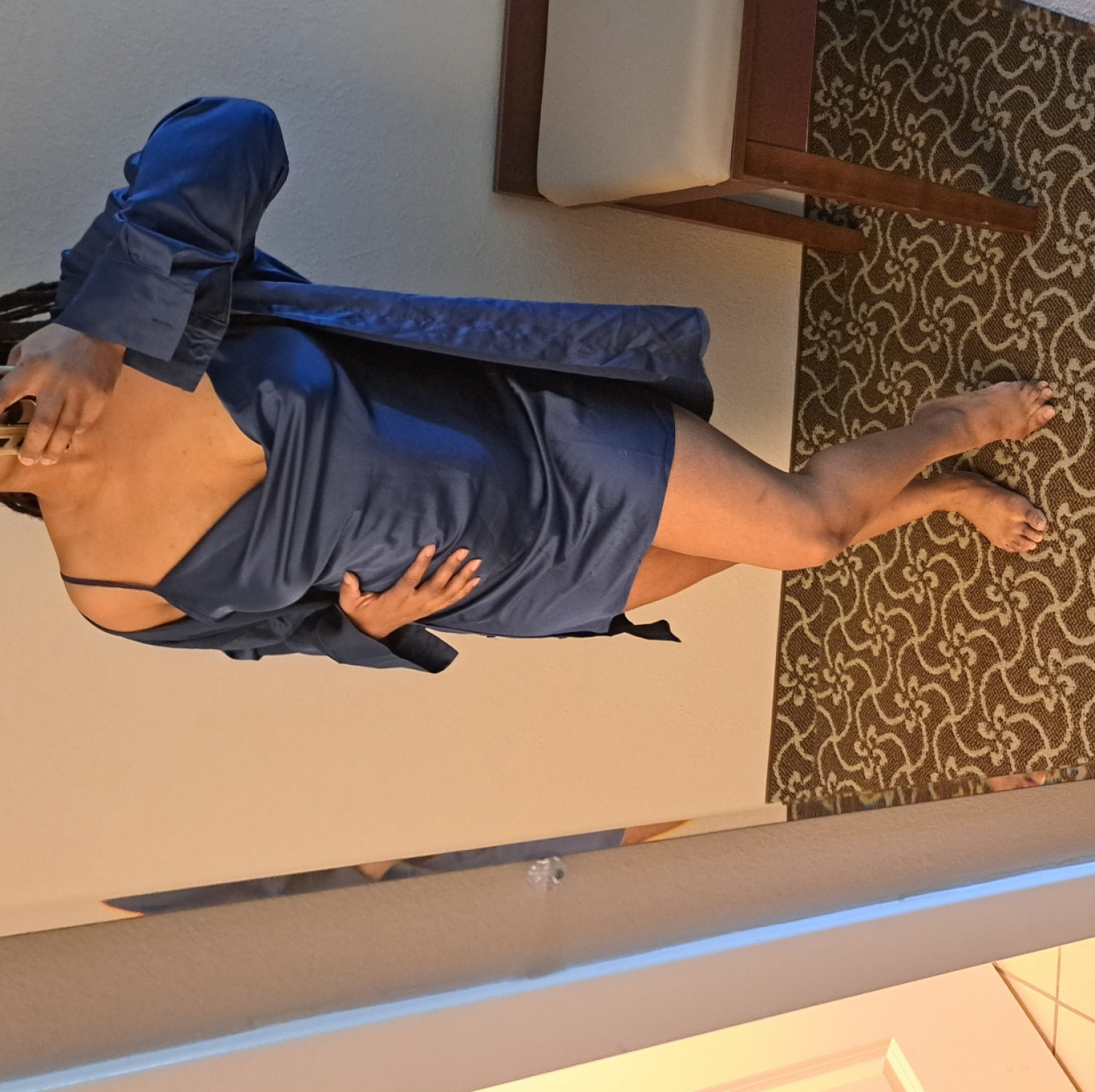 Midnight Blue Satin Chemise And Shirt