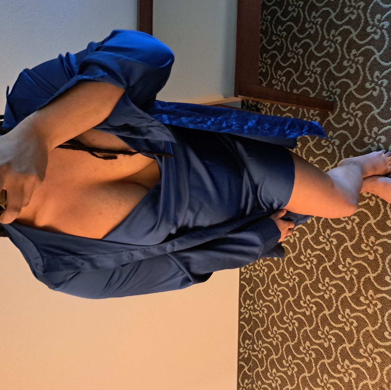 Midnight Blue Satin Chemise And Shirt