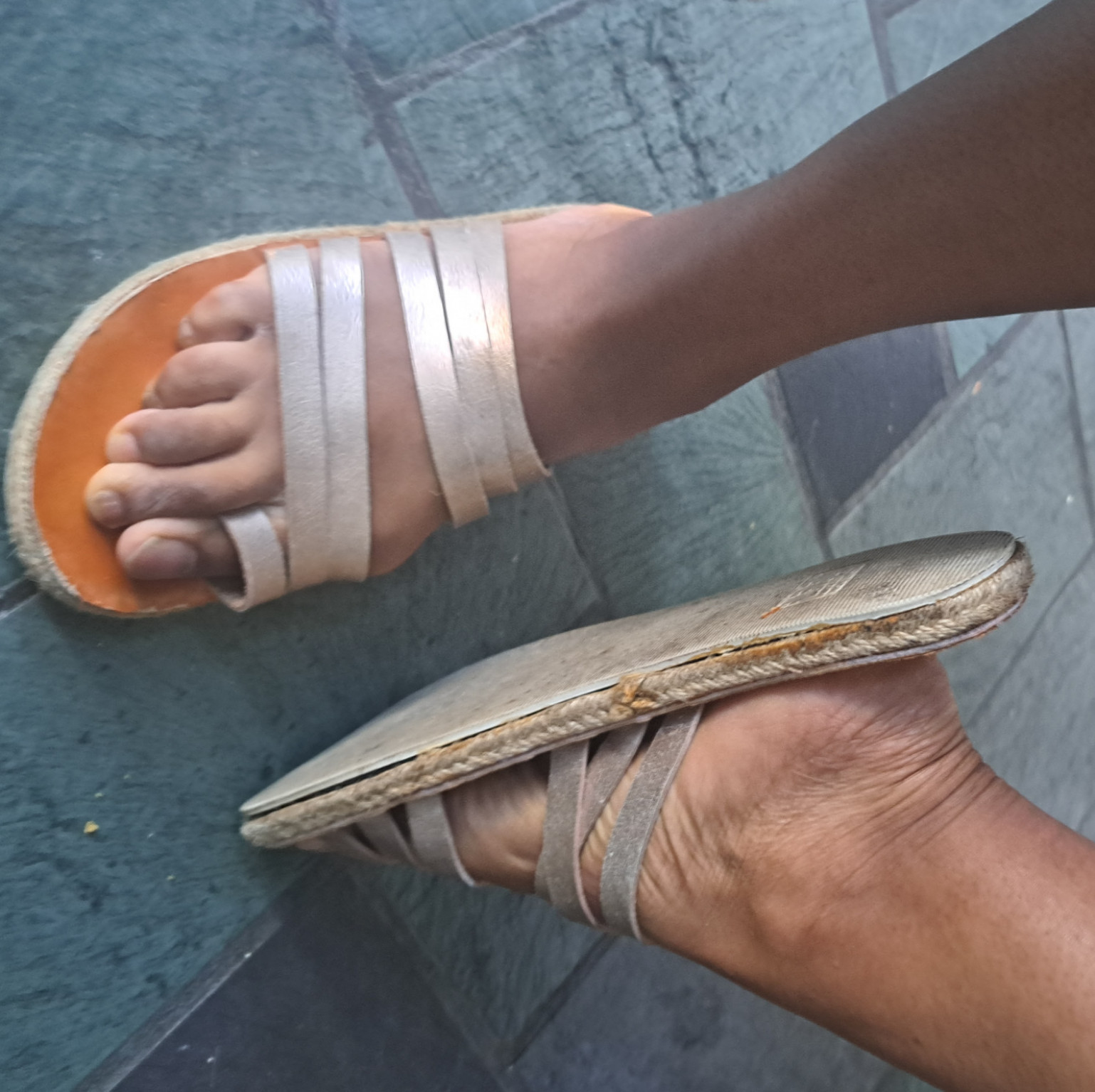 Rose gold leather strappy sandals