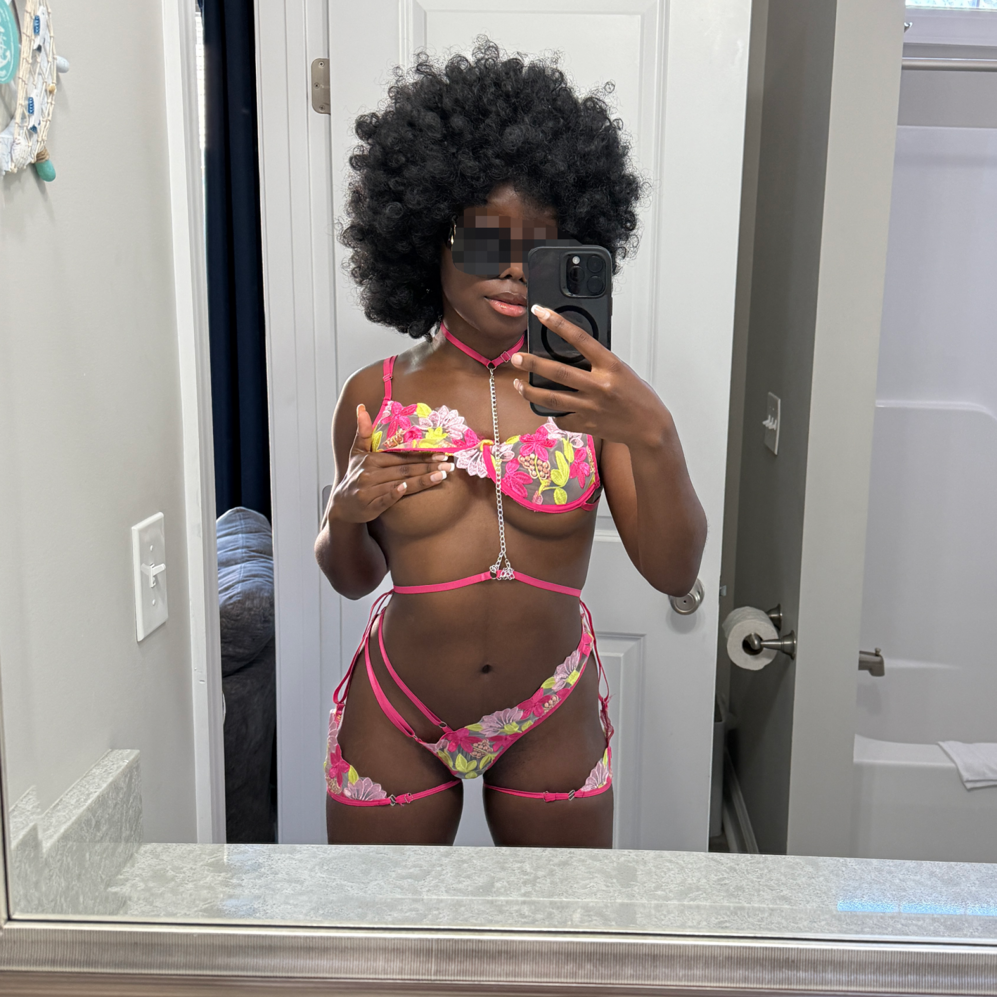 Pink and Yellow Bra and Panty Set worn by me Ebony Butts