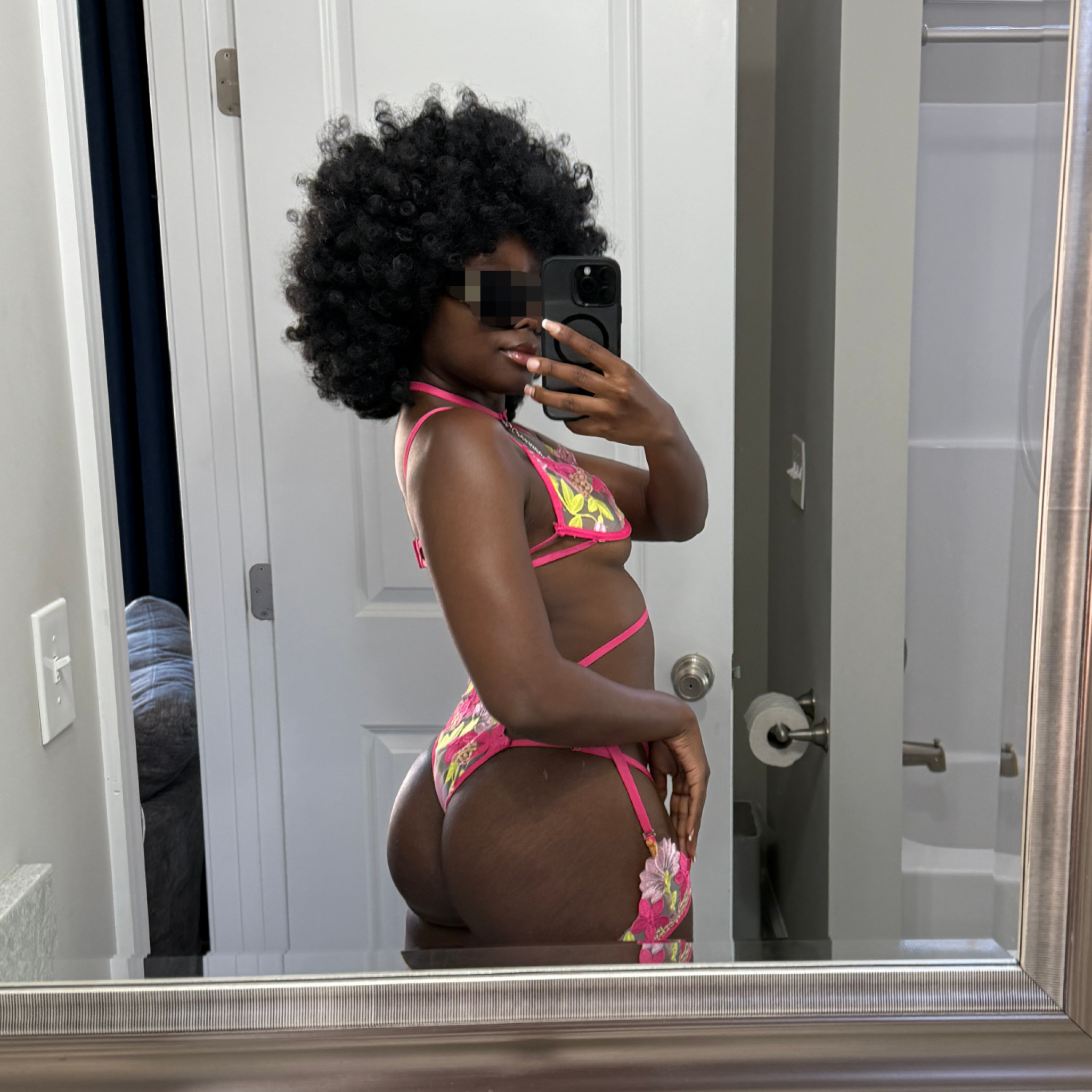Pink and Yellow Bra and Panty Set worn by me Ebony Butts