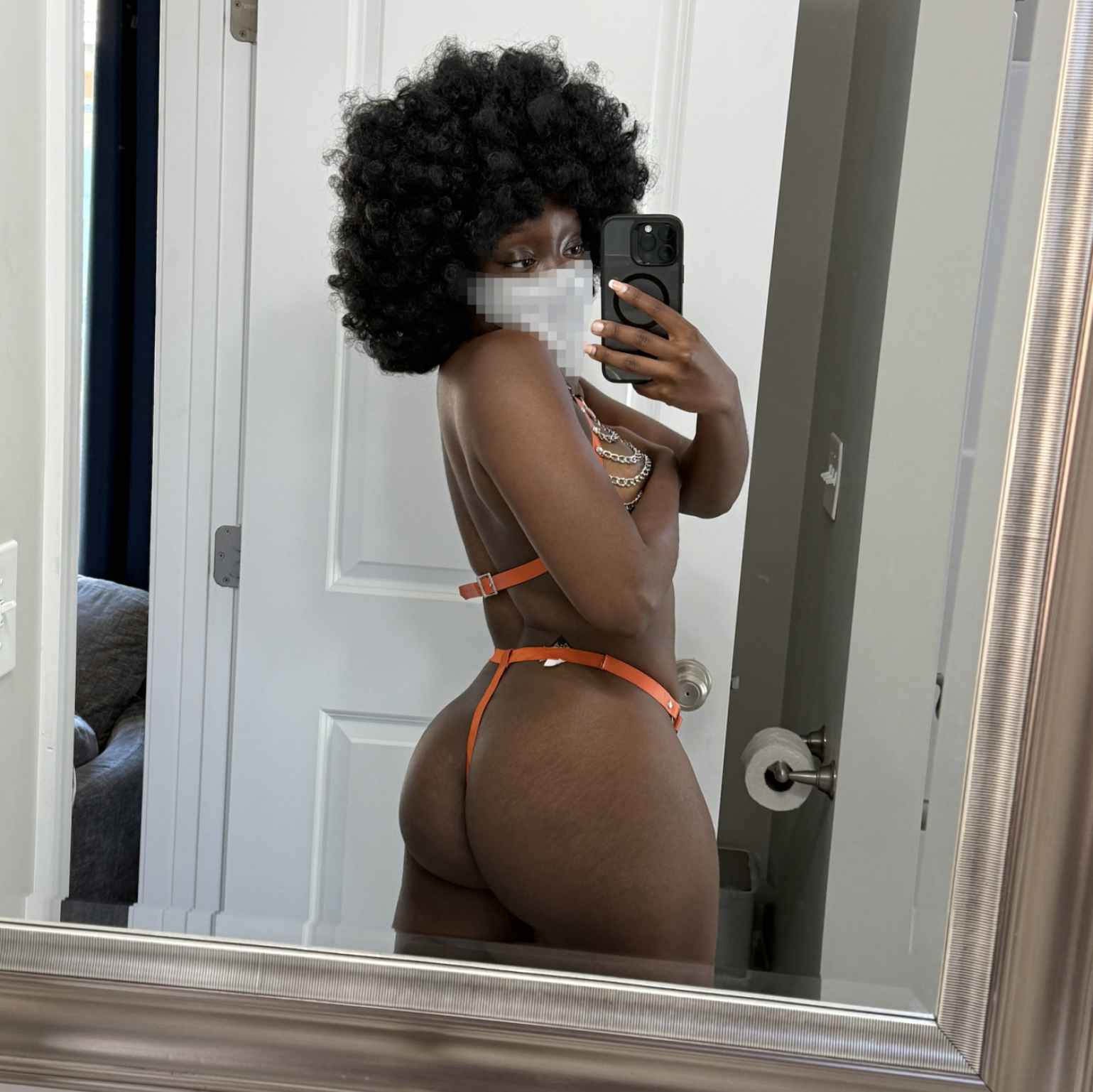 My Orange Leather with Chains Bra and Panty Lingerie Set