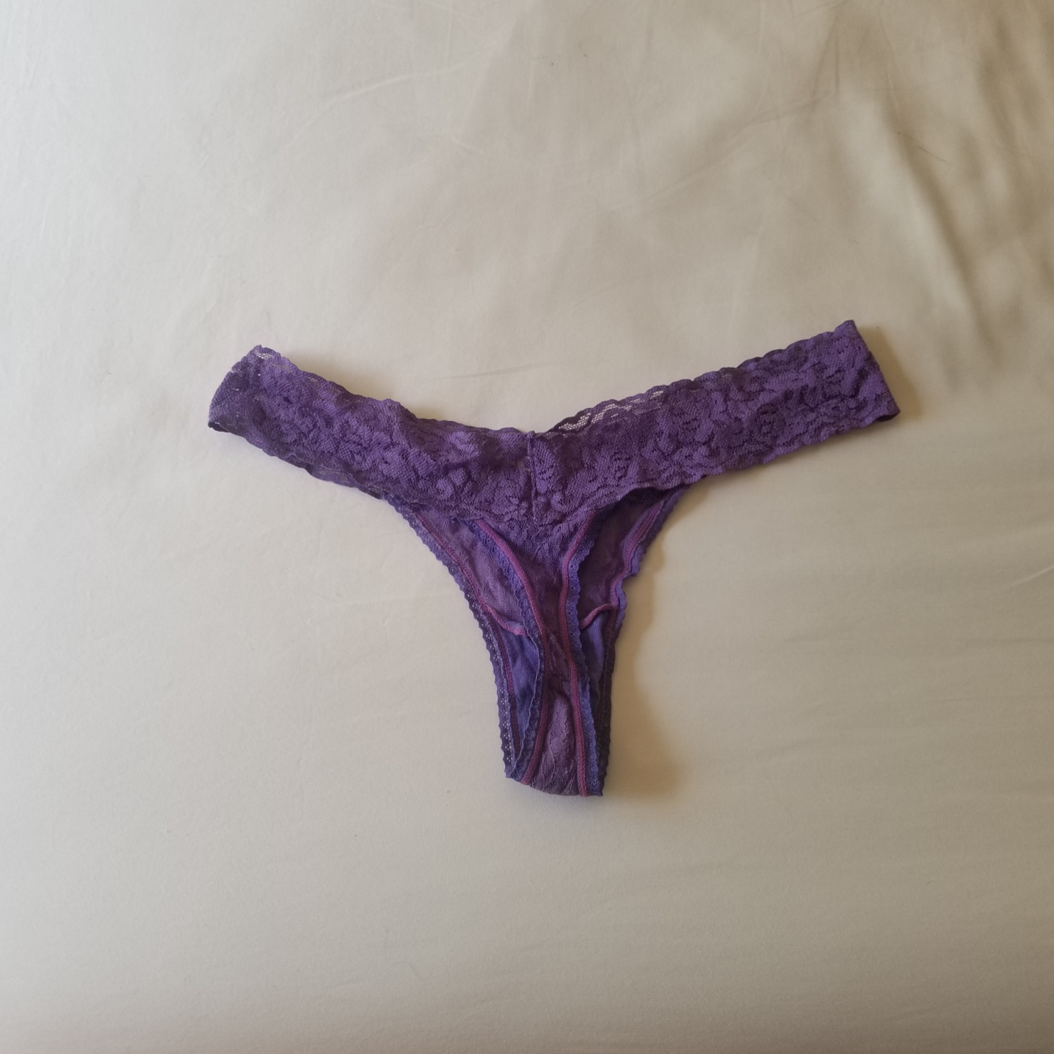 Bright purple lace thong