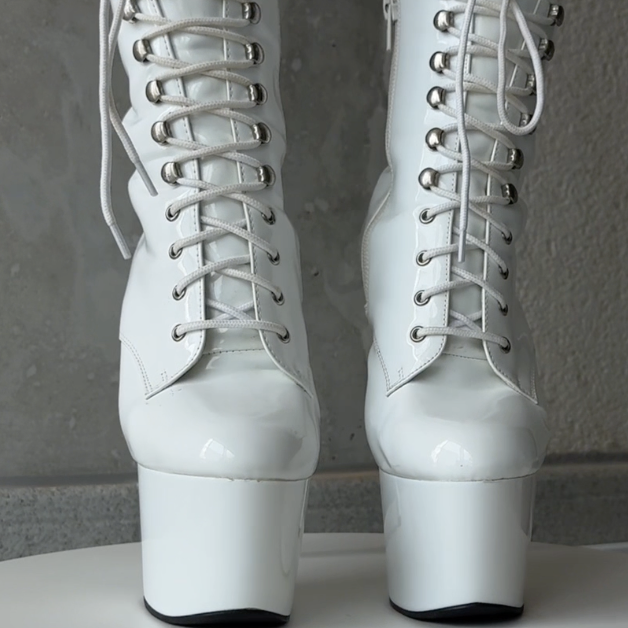 White Patent Platform Ankle Boots