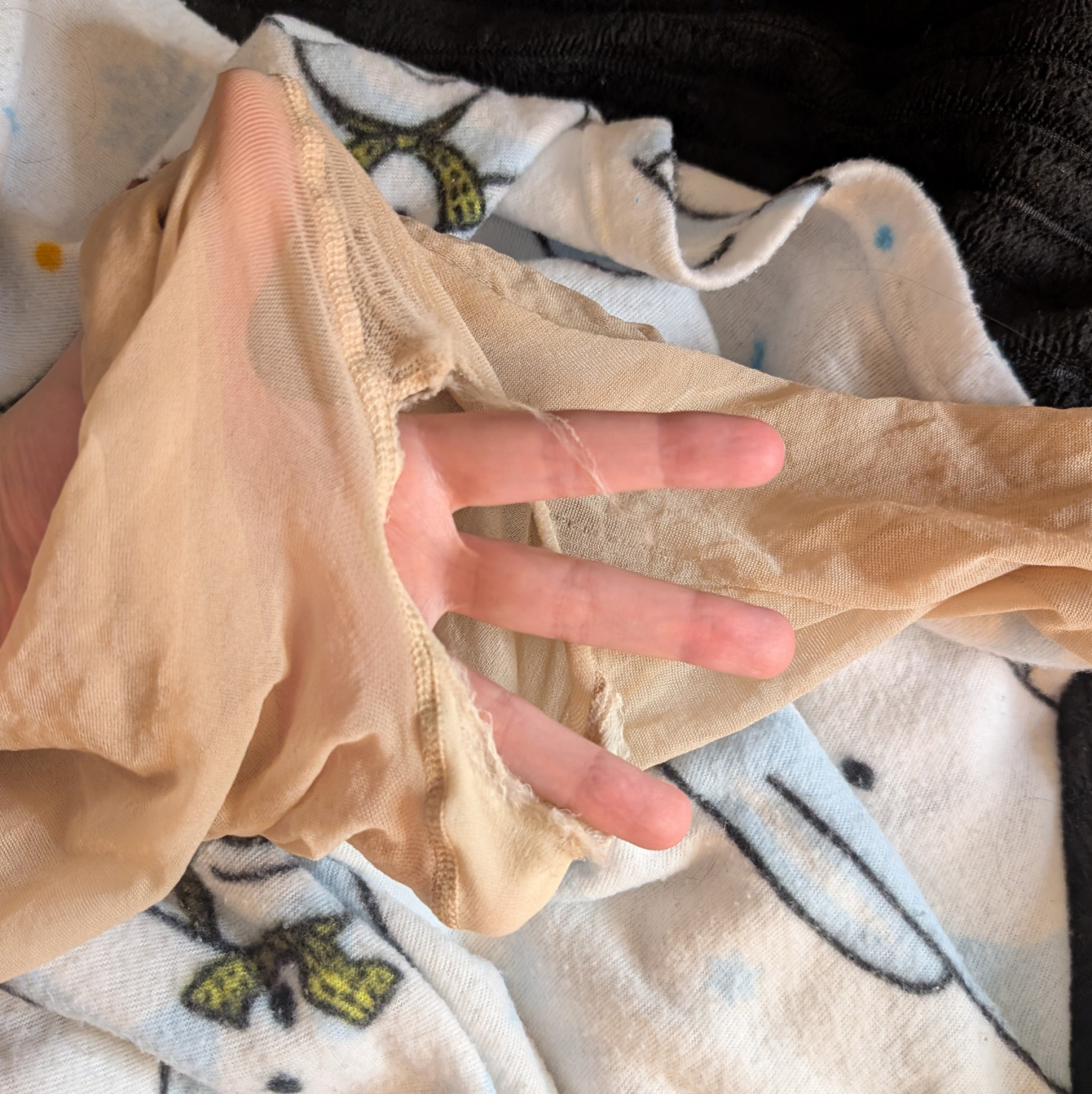 Sheer Tan Nude Pantyhose Ripped at Crotch