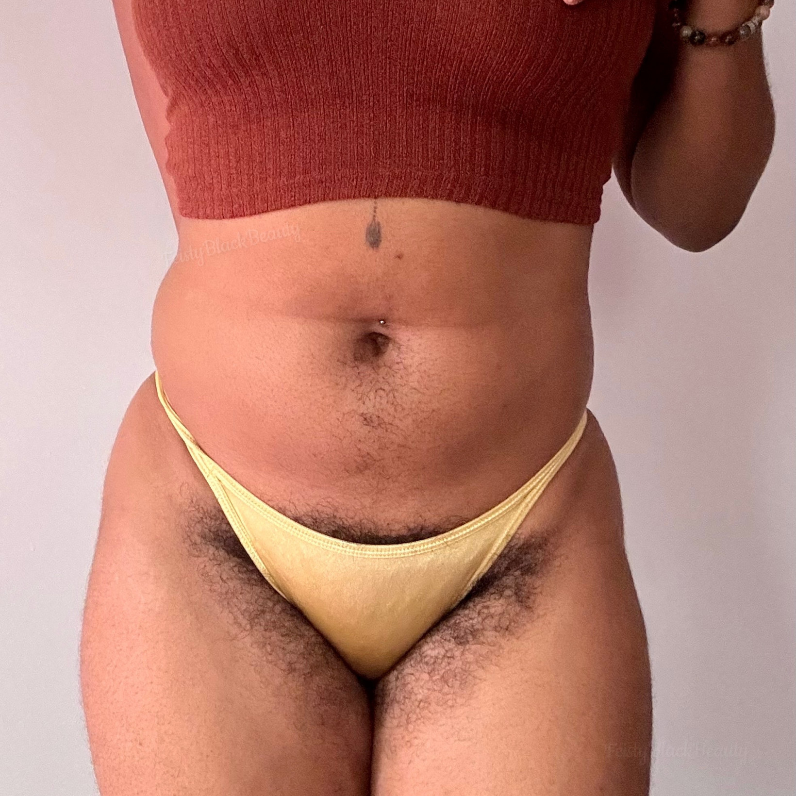 CUSTOM WEAR Yellow Satin Bikini Panties Hairy Ebony