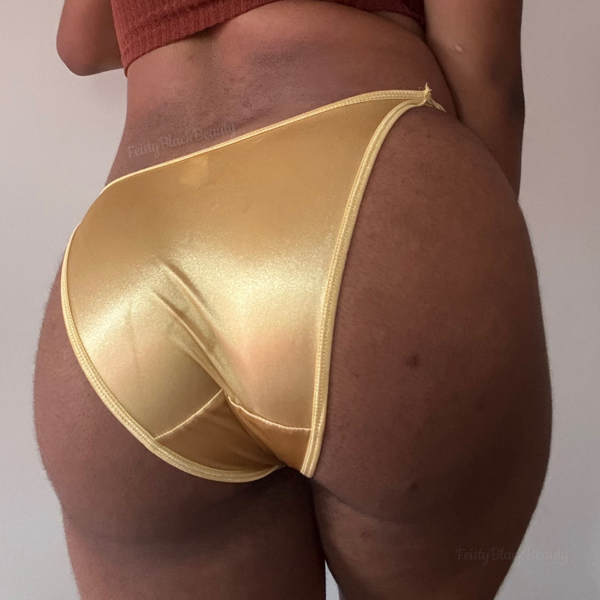 CUSTOM WEAR Yellow Satin Bikini Panties Hairy Ebony