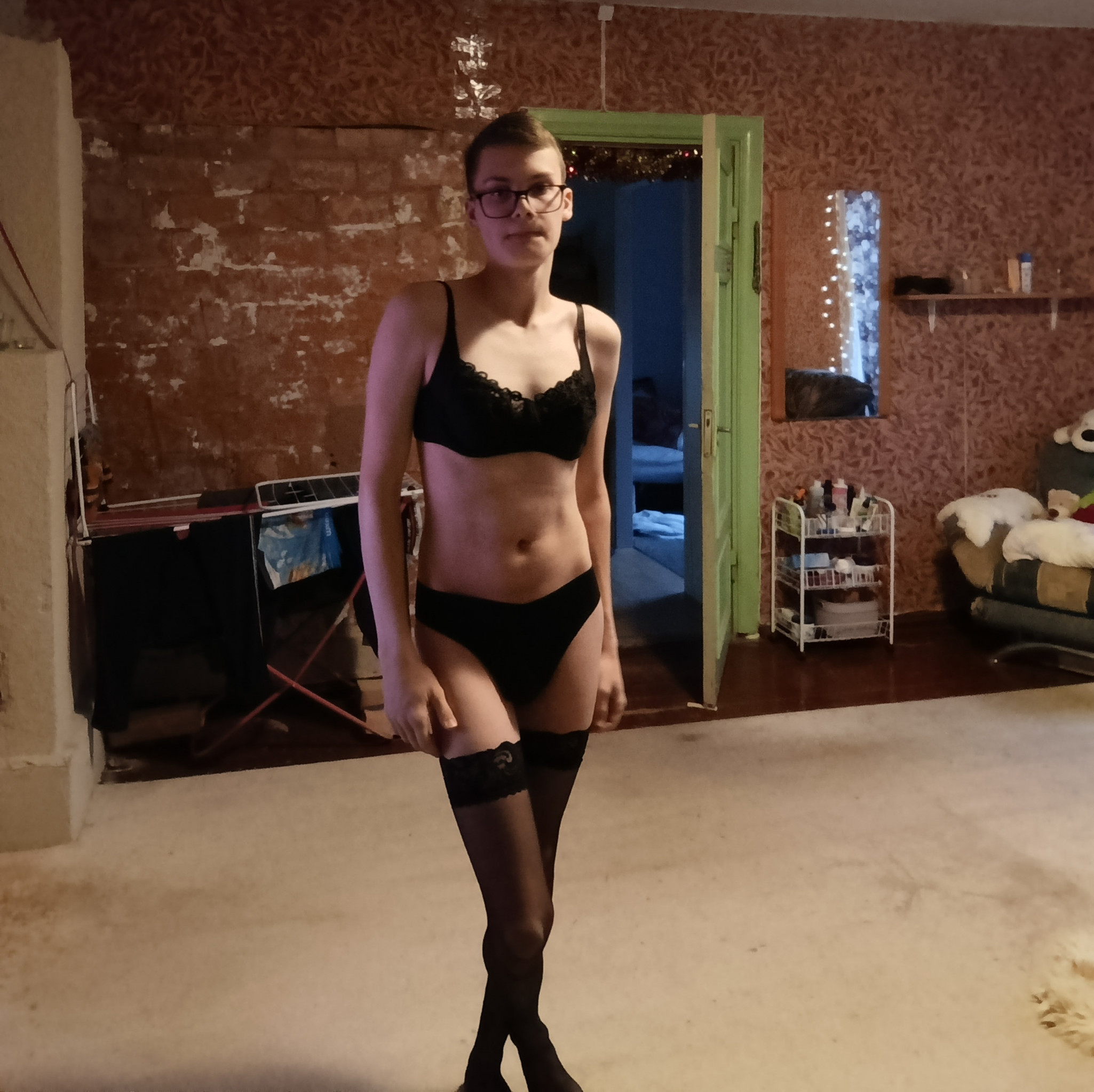 Black Lingerie And Stockings Set