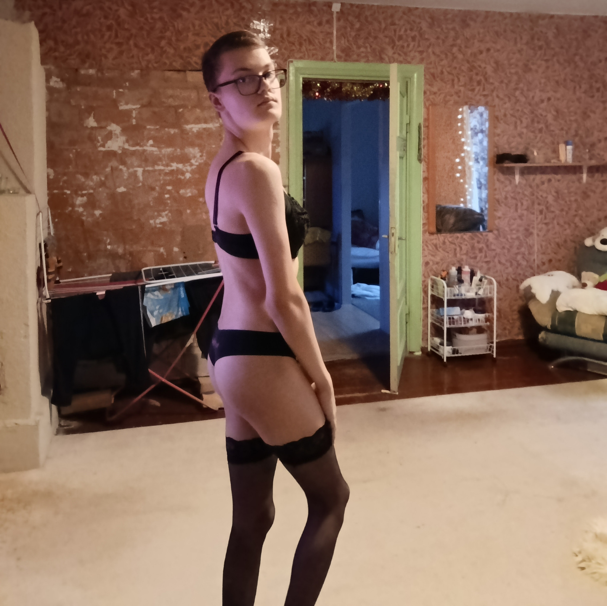 Black Lingerie And Stockings Set