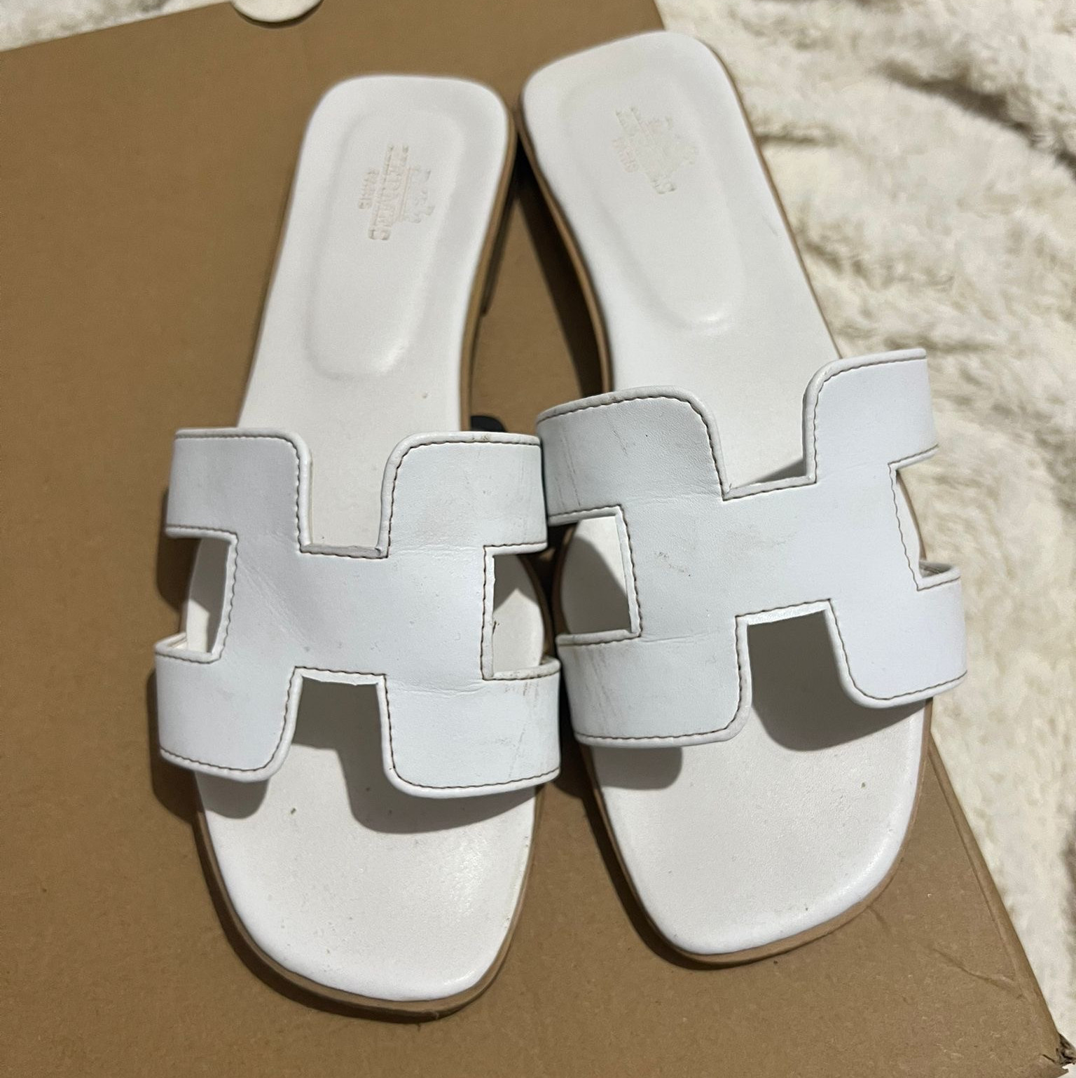 Hermes Oran flat sandals white