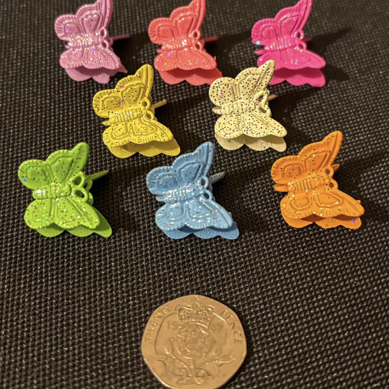 8x Mini Butterfly hair grips various colours