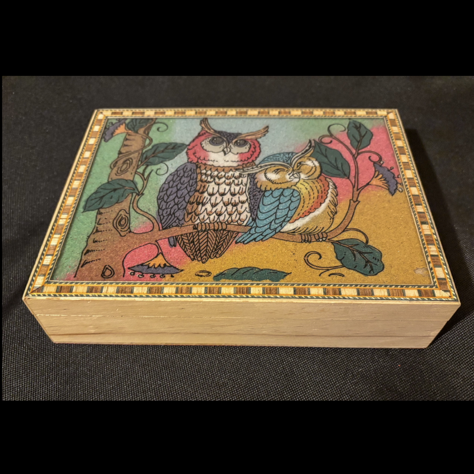 Pine jewellery box with Owl decorative top