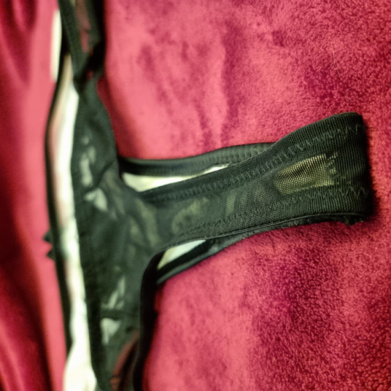 Lace Trim Black and White Thong