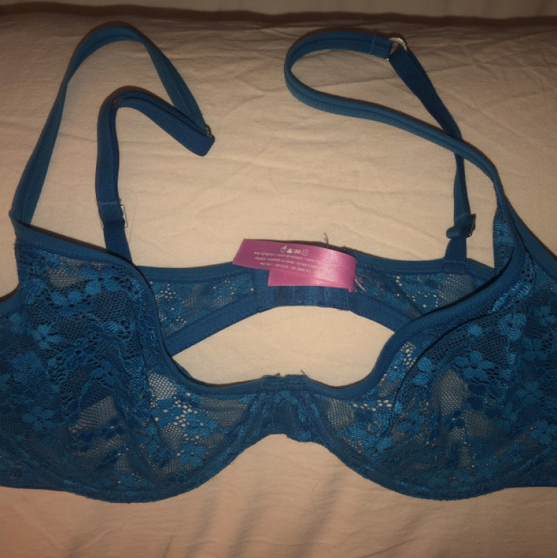 My Used Blue Lace Bra! Busting out!
