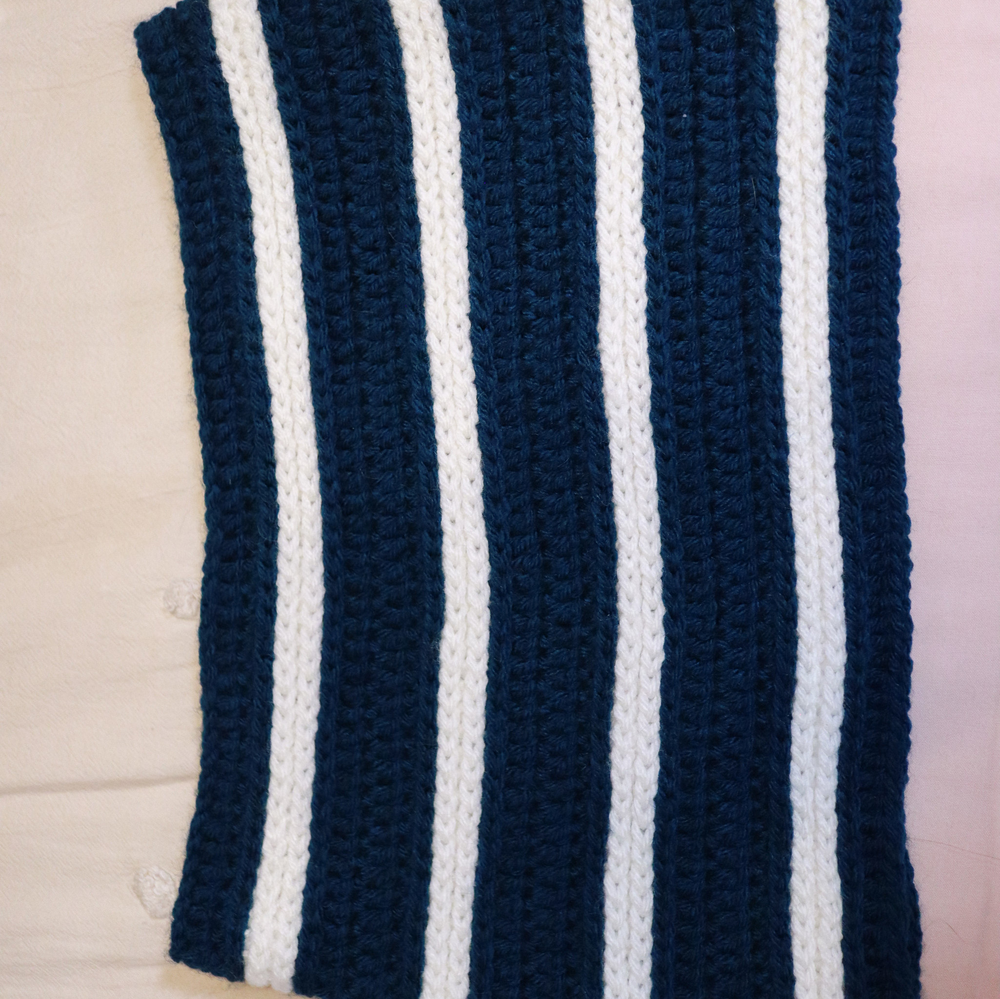 Royal Blue and White Crocheted Cowl