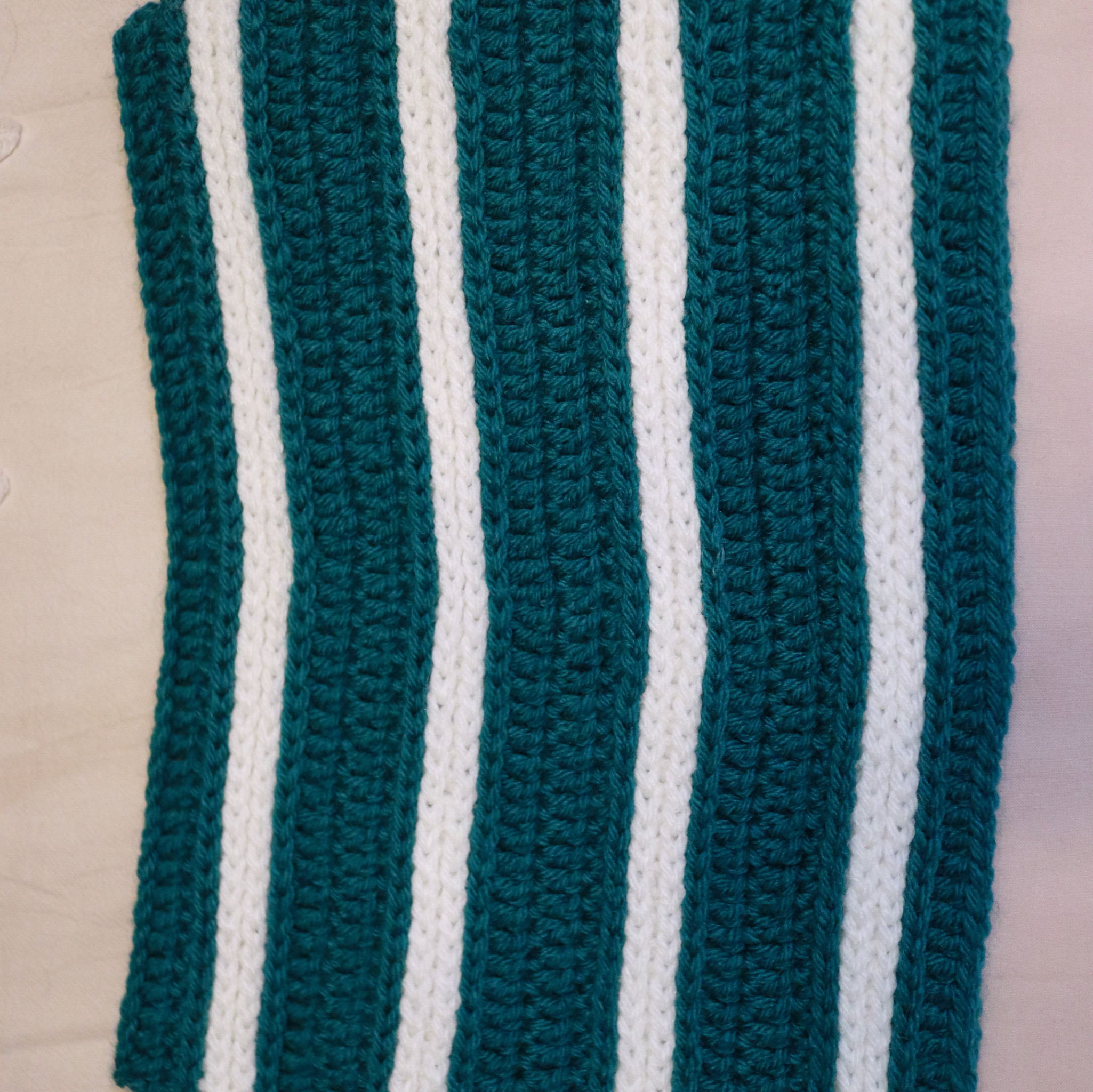 Teal and White Crocheted Cowl