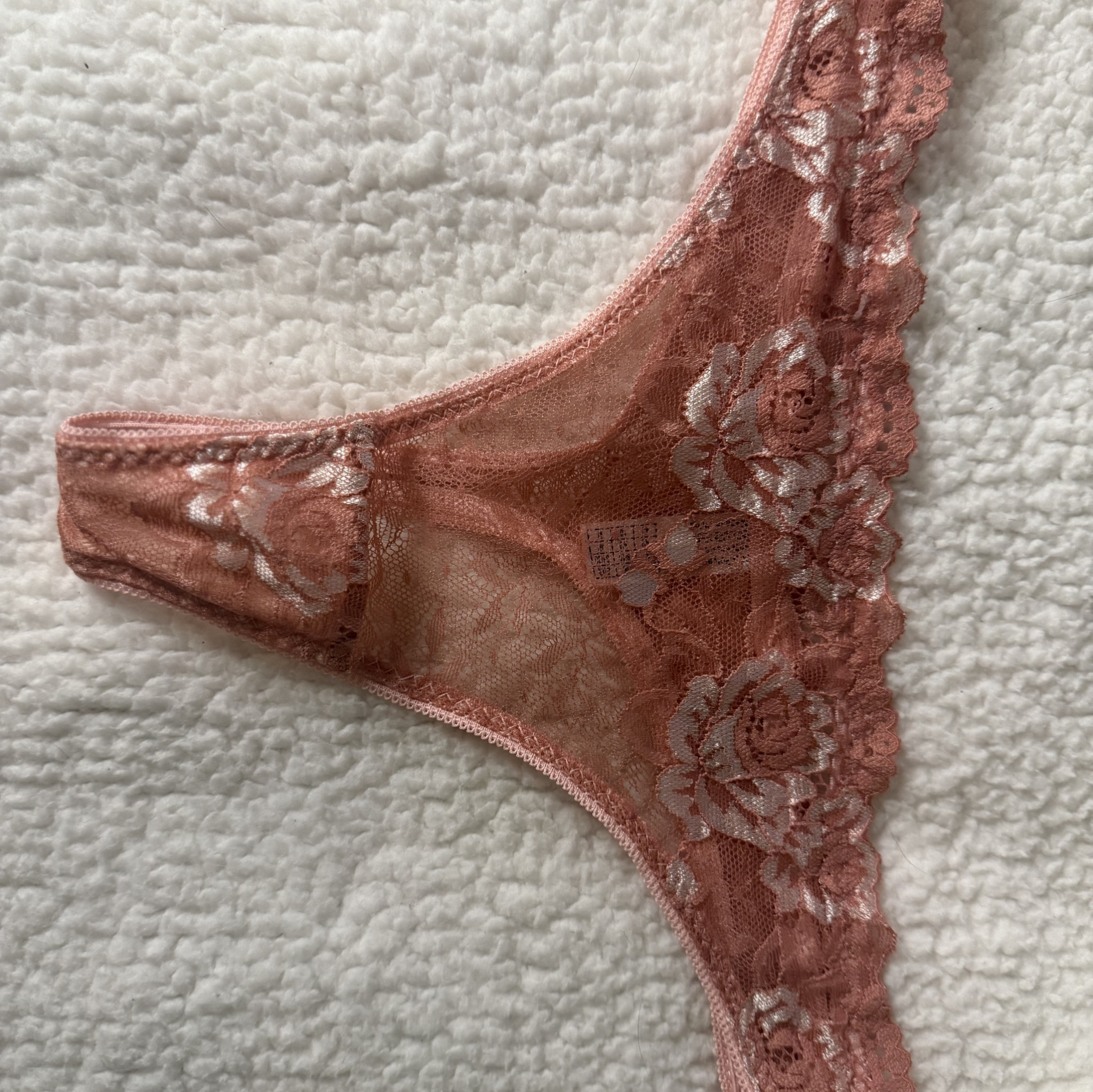 Pink and White Lace Thong