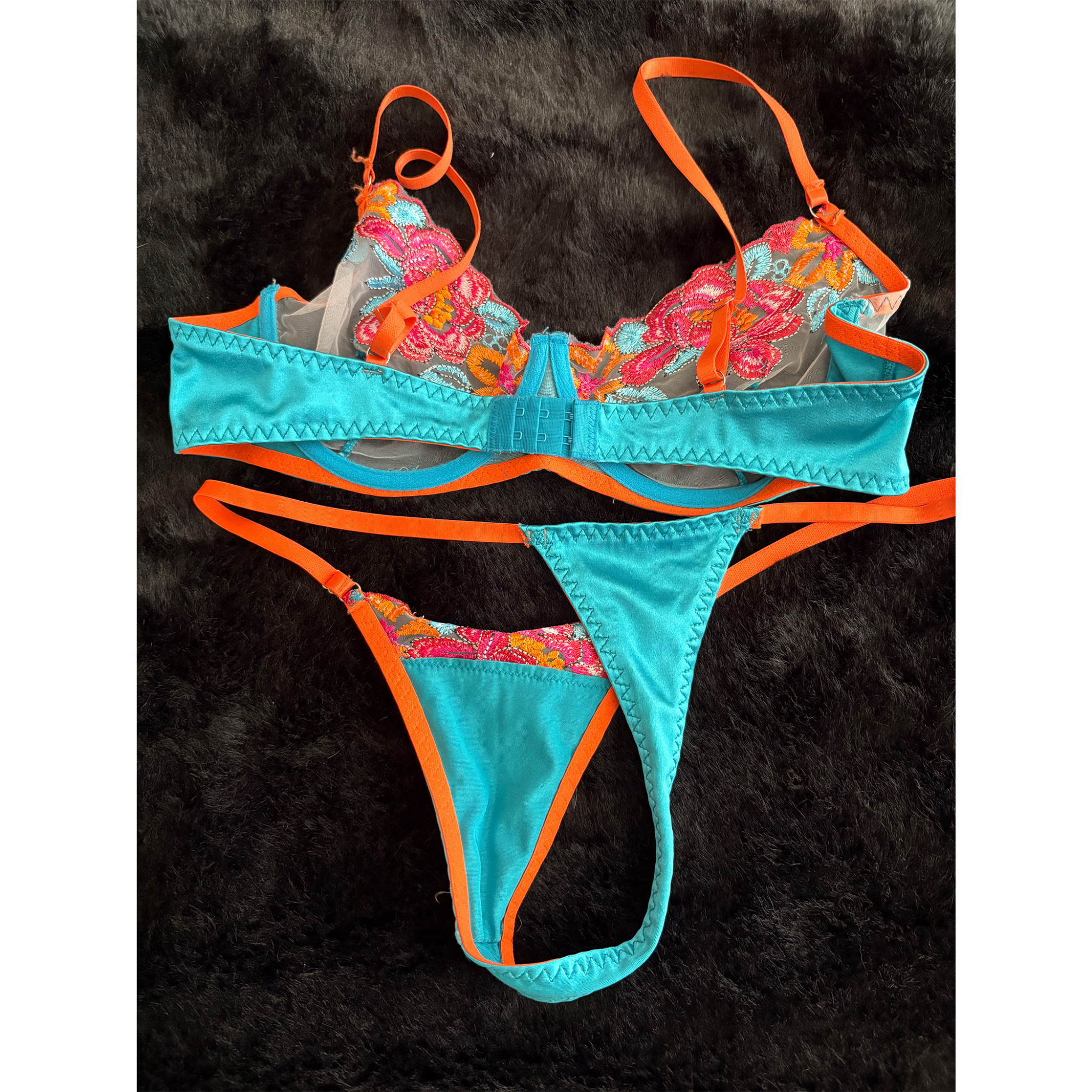 Teal and Orange 2 piece lingerie set