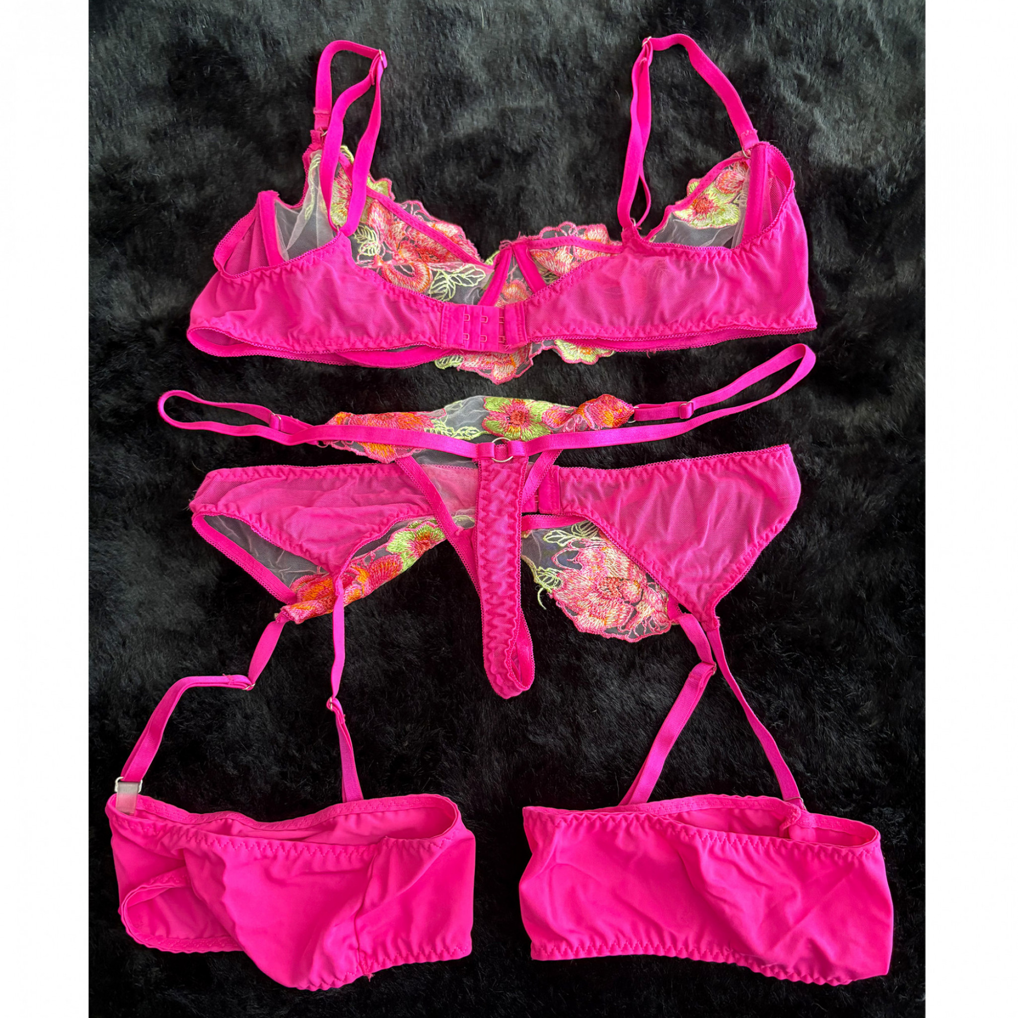Neon Pink and Orange Bra and Panty Set