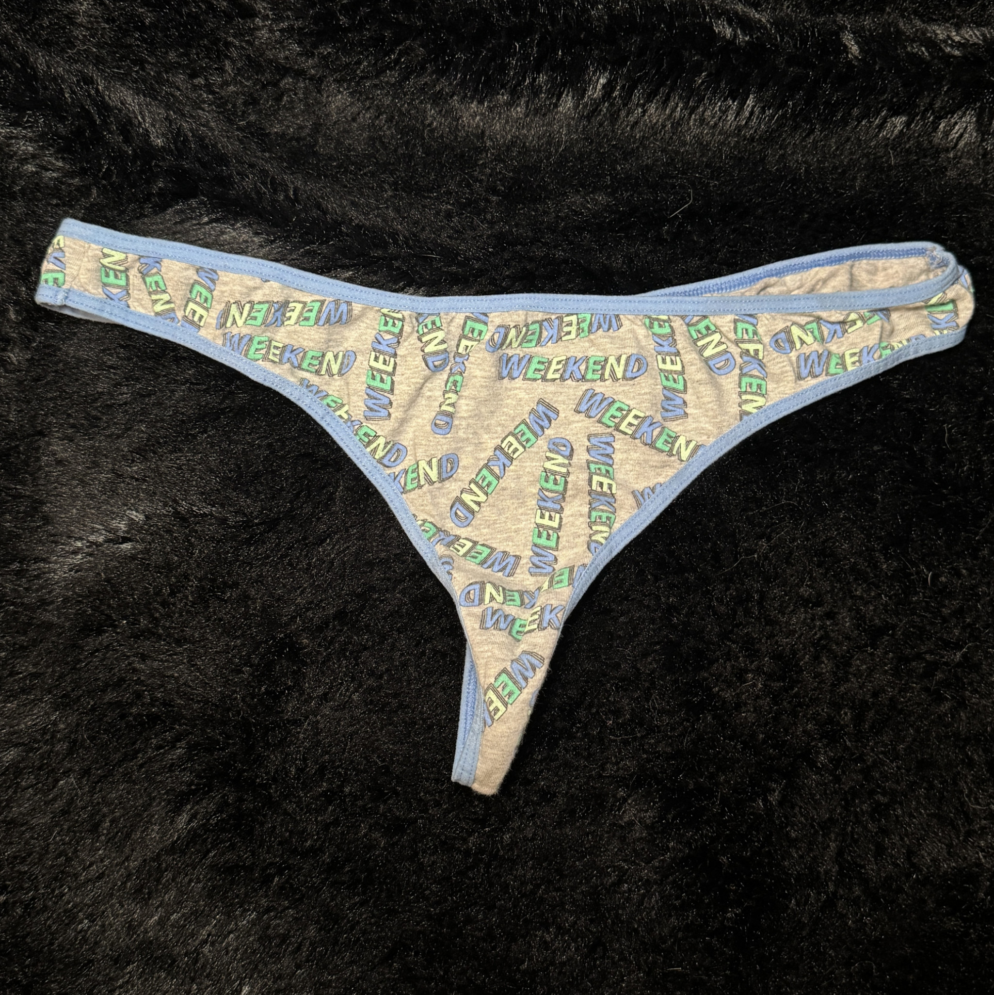 Gray and Blue Graphic Thong