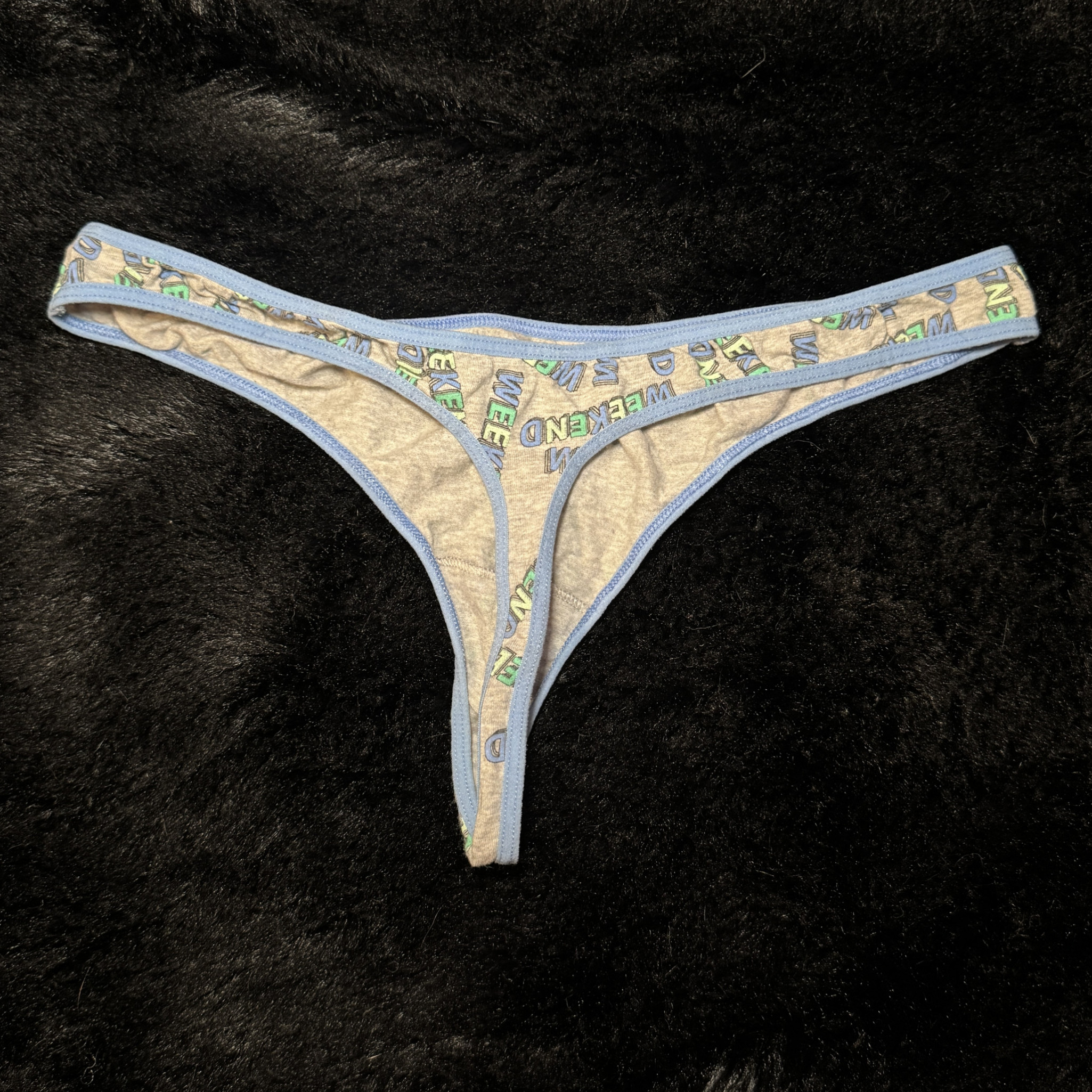 Gray and Blue Graphic Thong