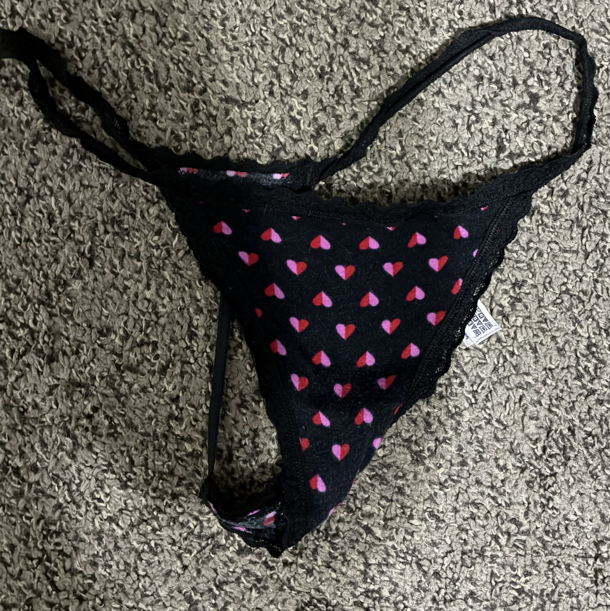 Black g string with pink hearts