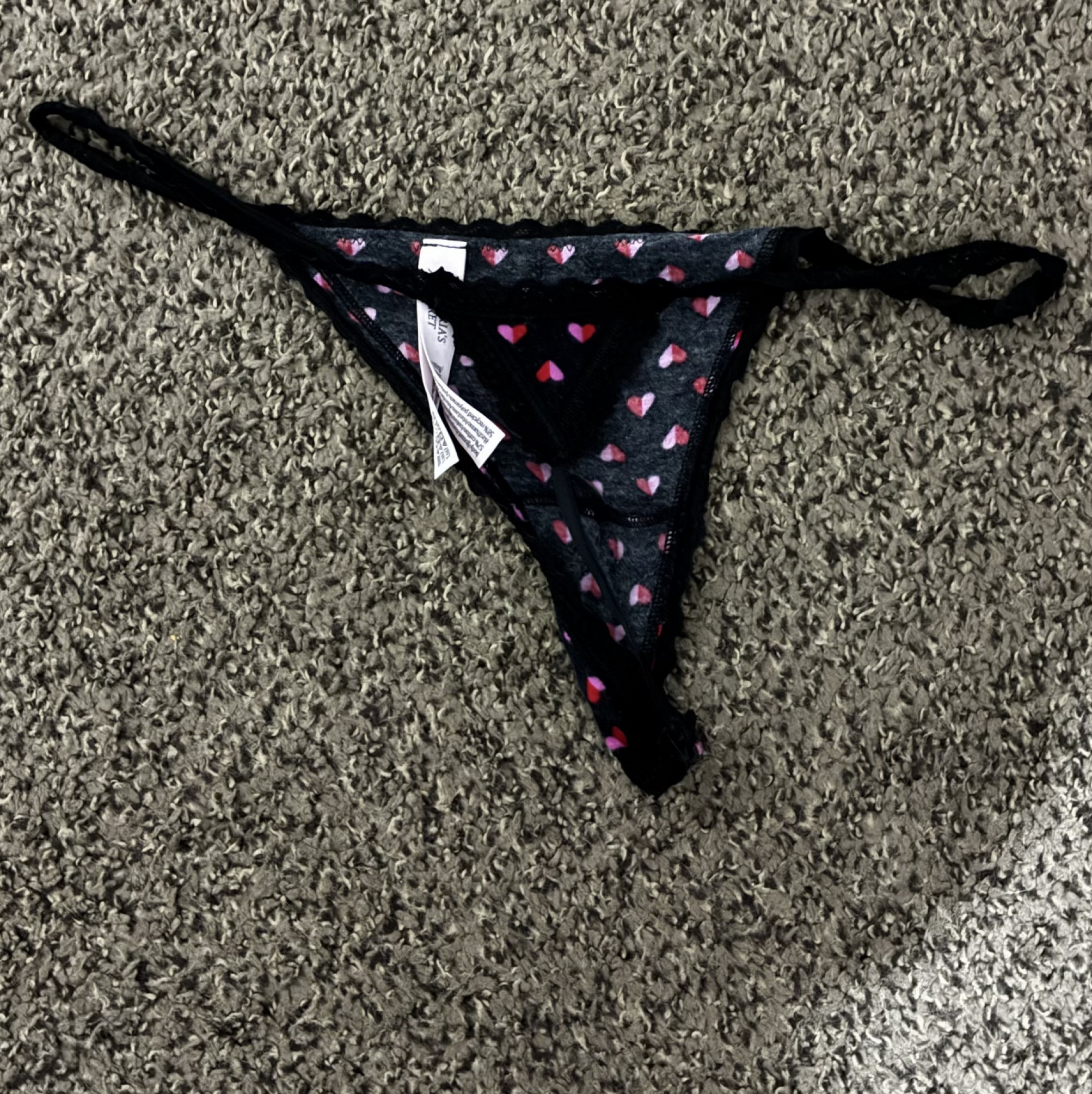 Black g string with pink hearts