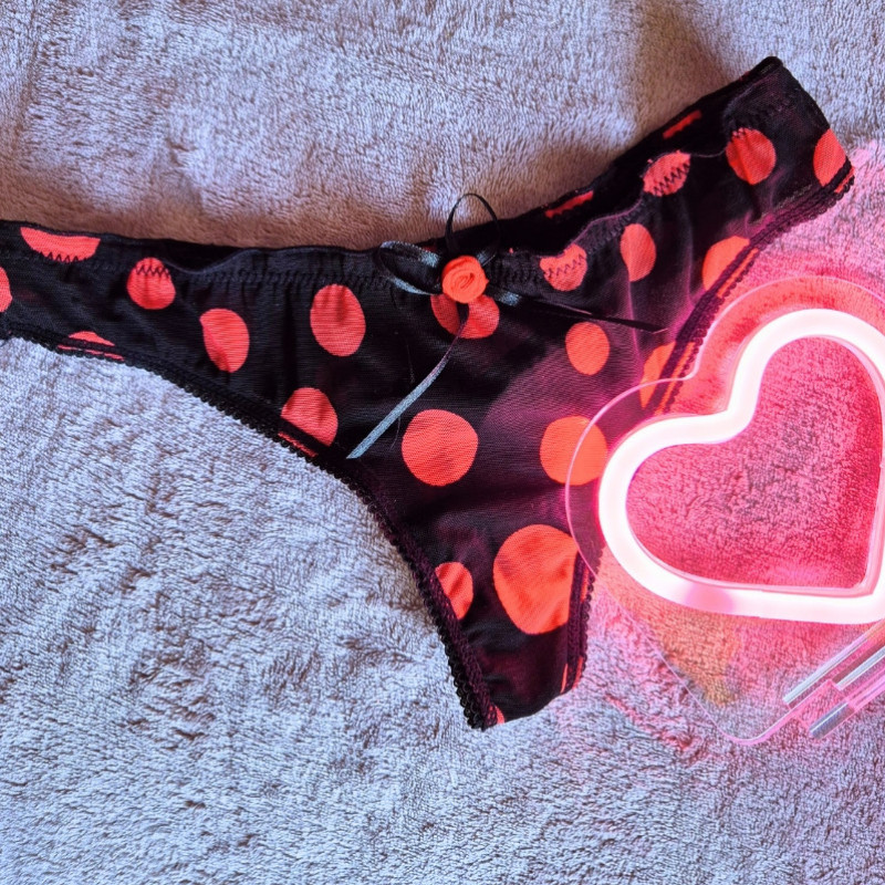 Tiny Black Red Circles Mesh G String Thong