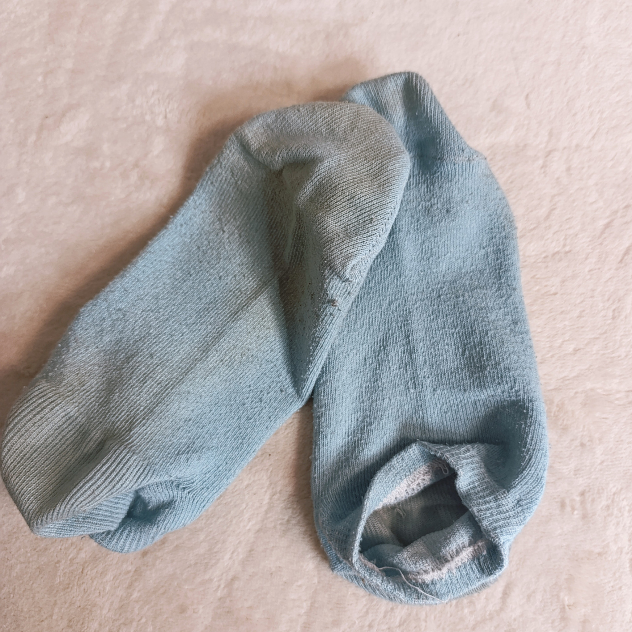 Worn Light Blue Short Cotton Socks