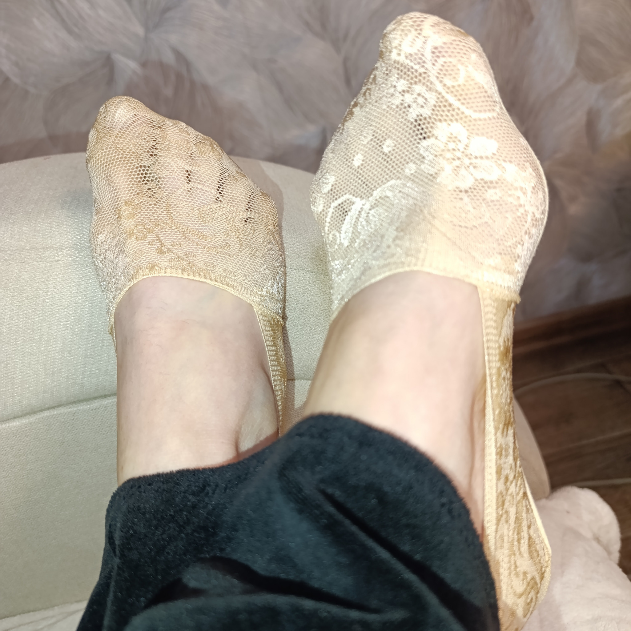 Worn Beige Lace Socks
