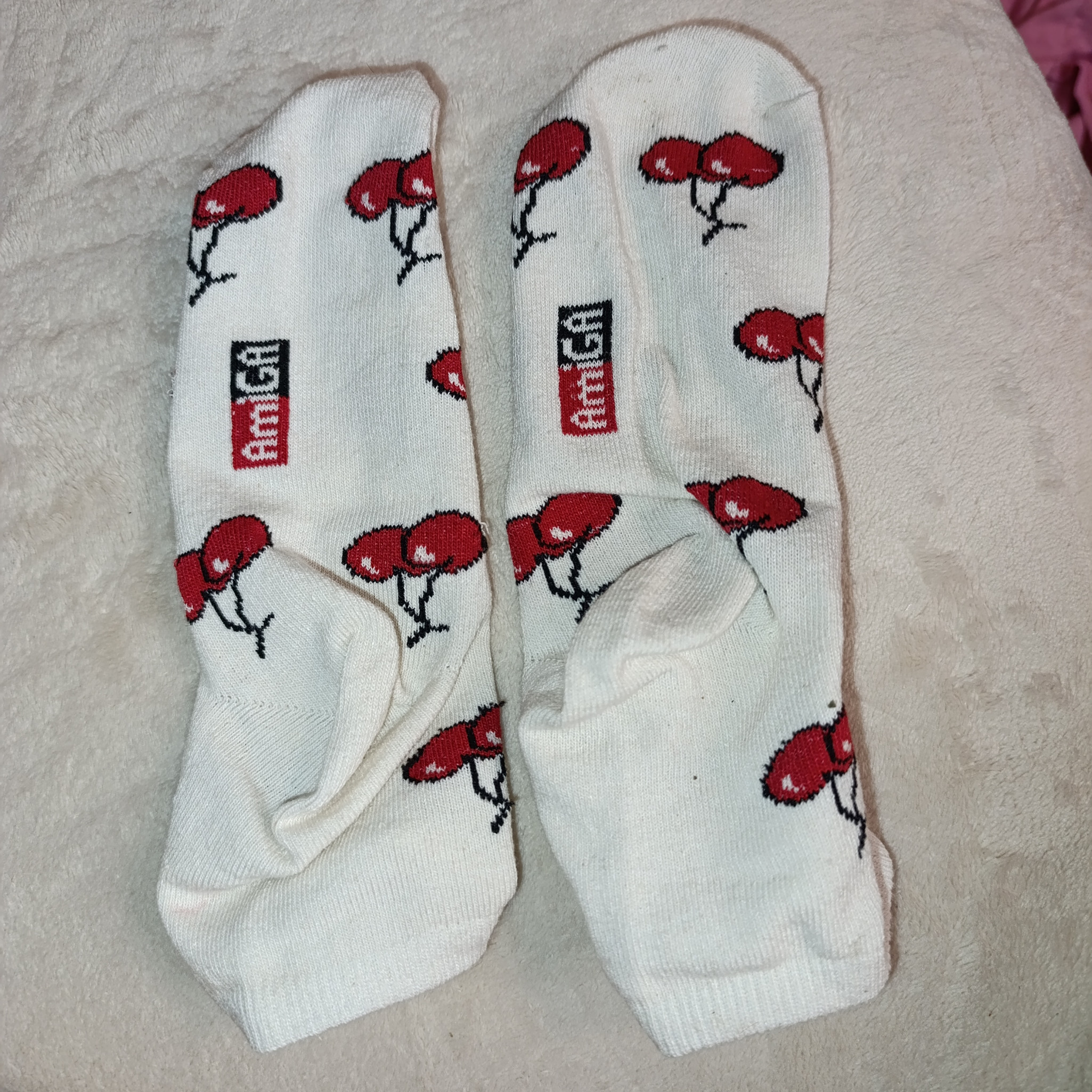 Worn Used White Cherry Sport Socks